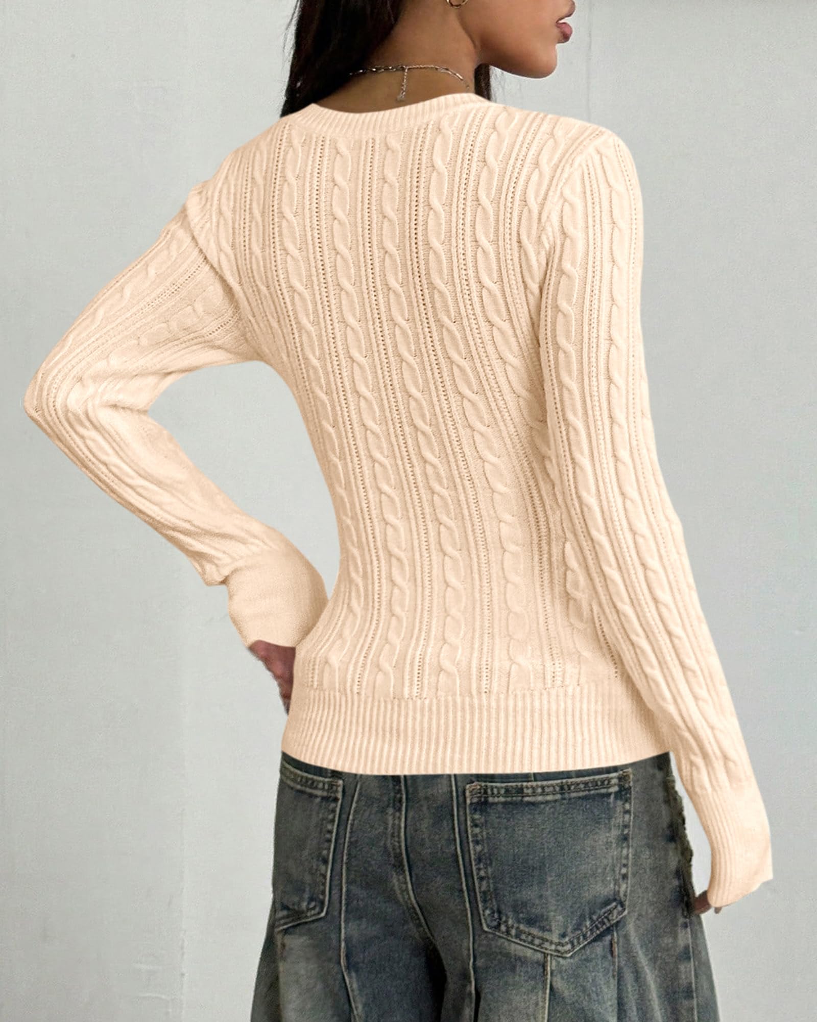 BTFBM Womens Sweaters Cable Knit V Neck Long Sleeve Tops | Lightweight Ribbed Fitted Pullover,Y2K Going Out Top,Basic Tunic Daily Wear Fall,Dressy Work Business Casual Outfits