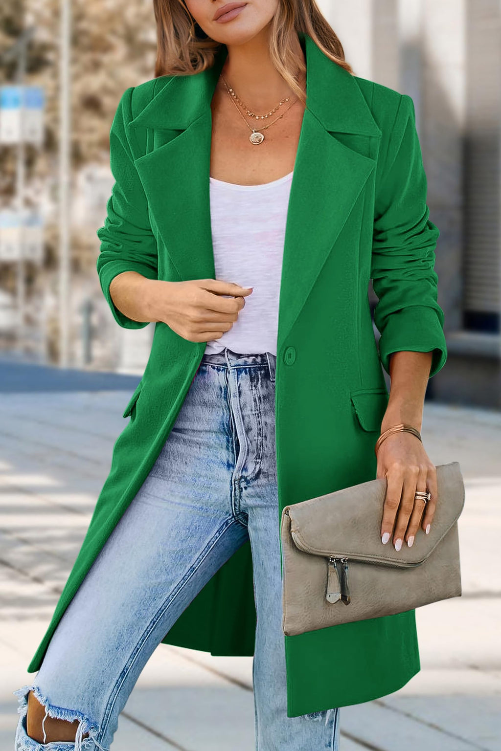 PRETTYGARDEN Women's Spring Fall Long Blazer Jackets Long Sleeve Lapel Pockets Loose Fit Work Casual Blazers Outerwear