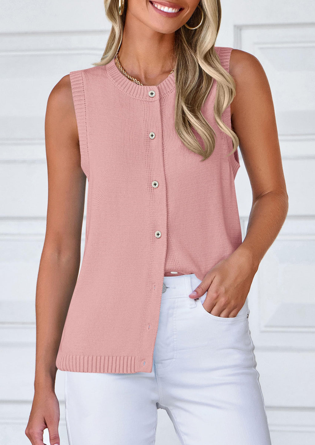 PRETTYGARDEN Sweater Vest Tops for Women Lightweight Summer Cardigan Sleeveless Button Up Knit Casual Spring Clothes