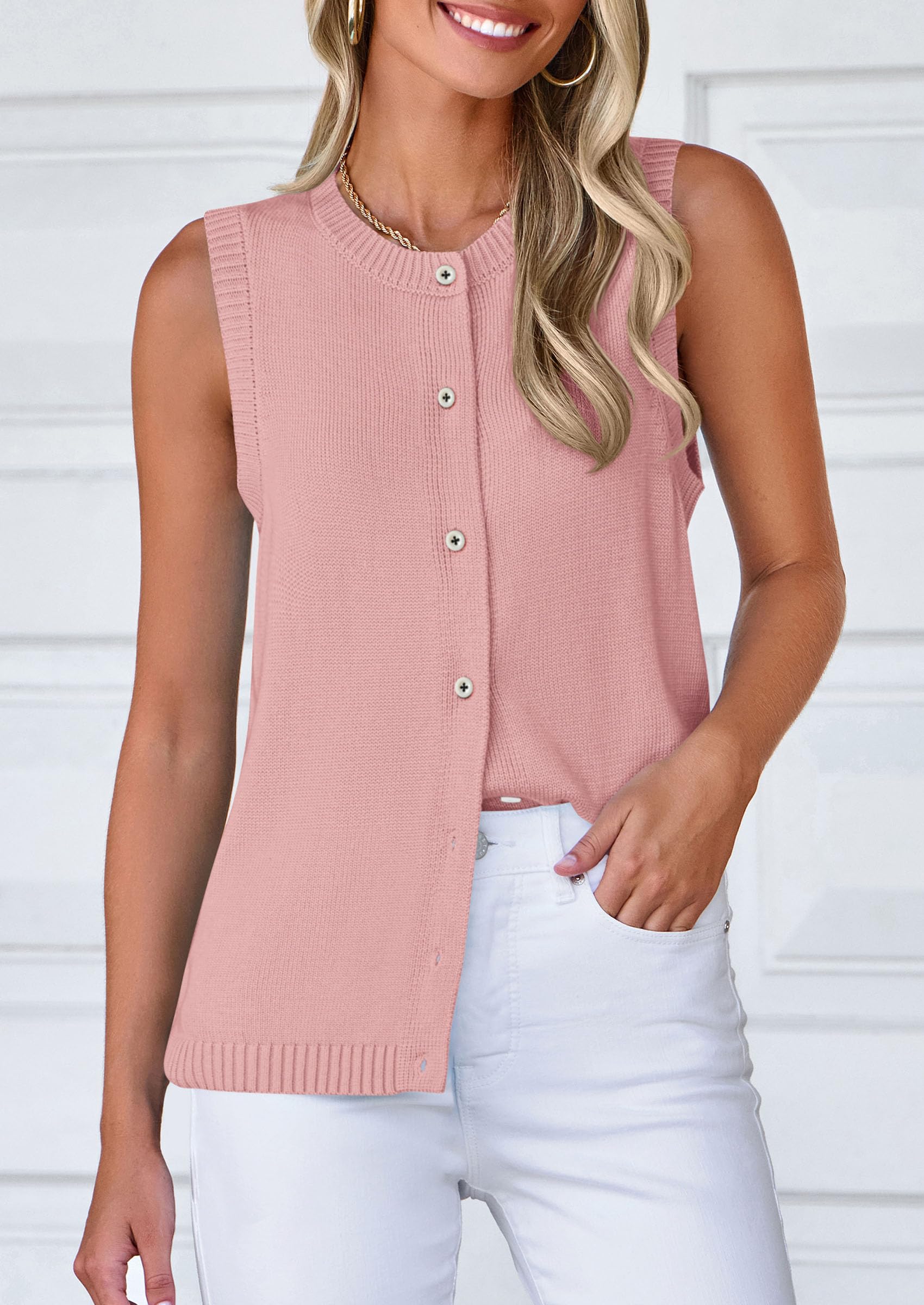 PRETTYGARDEN Sweater Vest Tops for Women Lightweight Summer Cardigan Sleeveless Button Up Knit Casual Spring Clothes