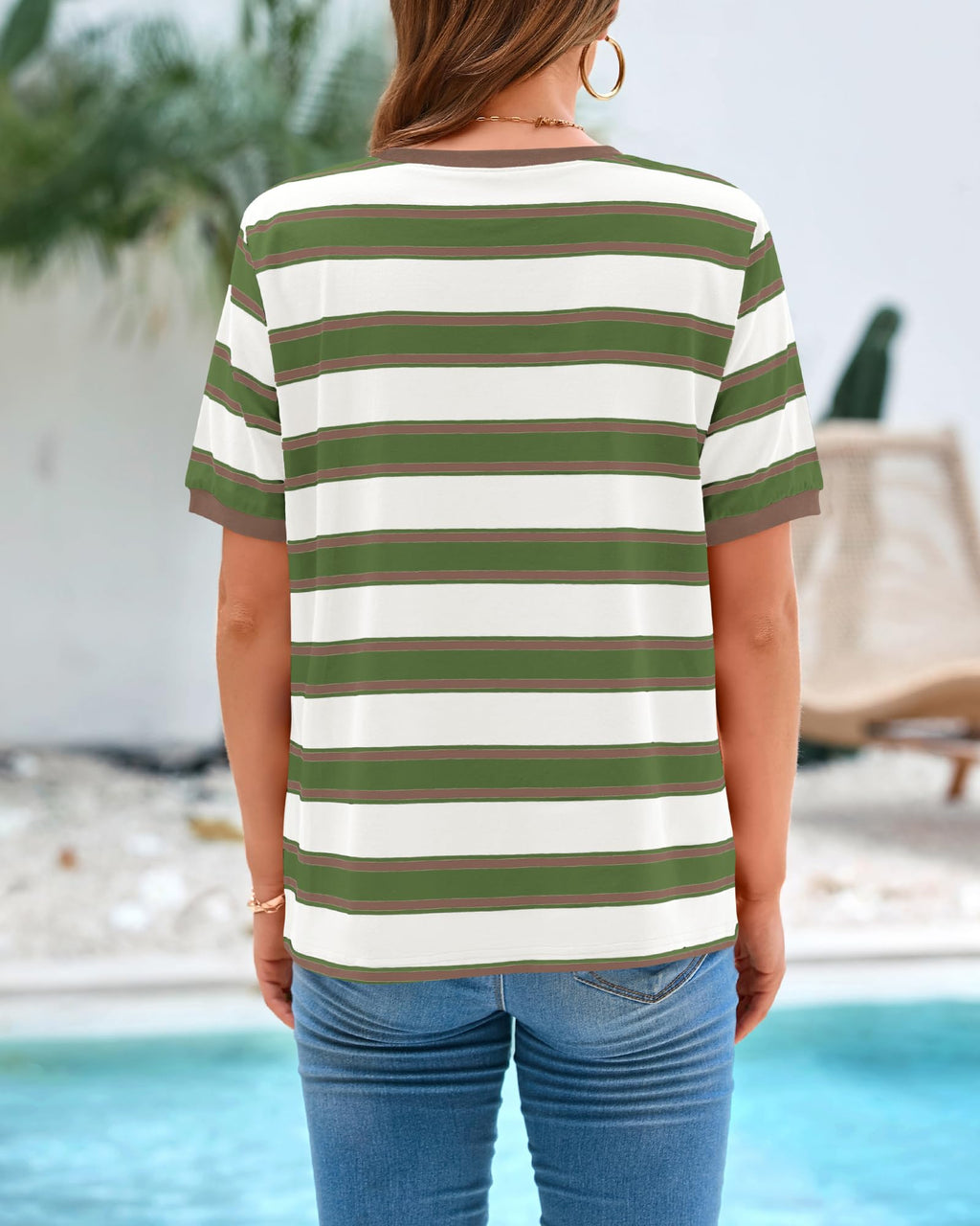BTFBM Summer Tops for Women Crewneck Short Sleeve Striped T Shirts Casual Spring Clothes Color Block Basic Tee Blouses