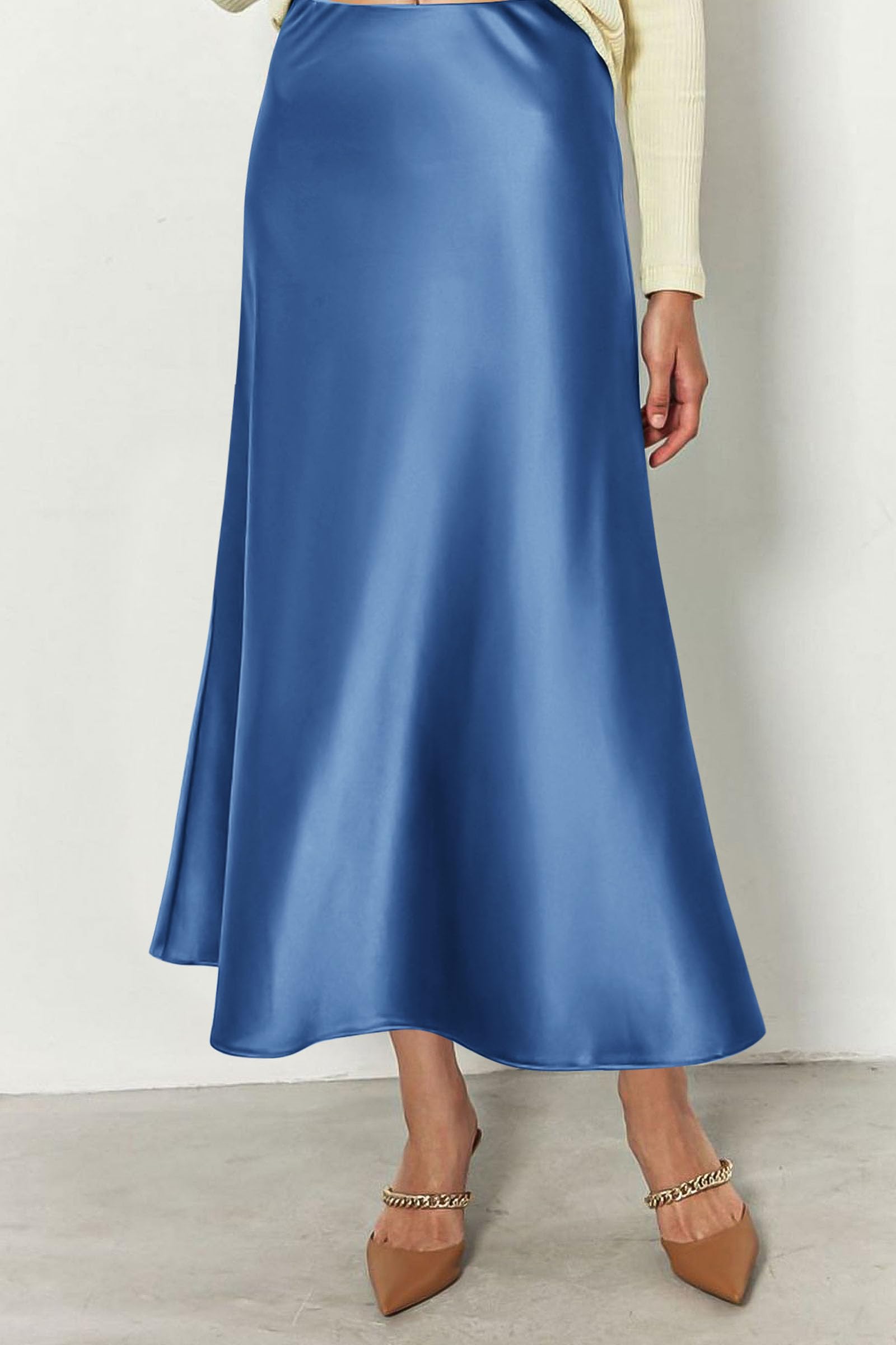 PRETTYGARDEN Women's Satin Skirts Dressy Casual Fall High Waisted Cocktail Wedding Flowy Elegant A Line Midi Skirt