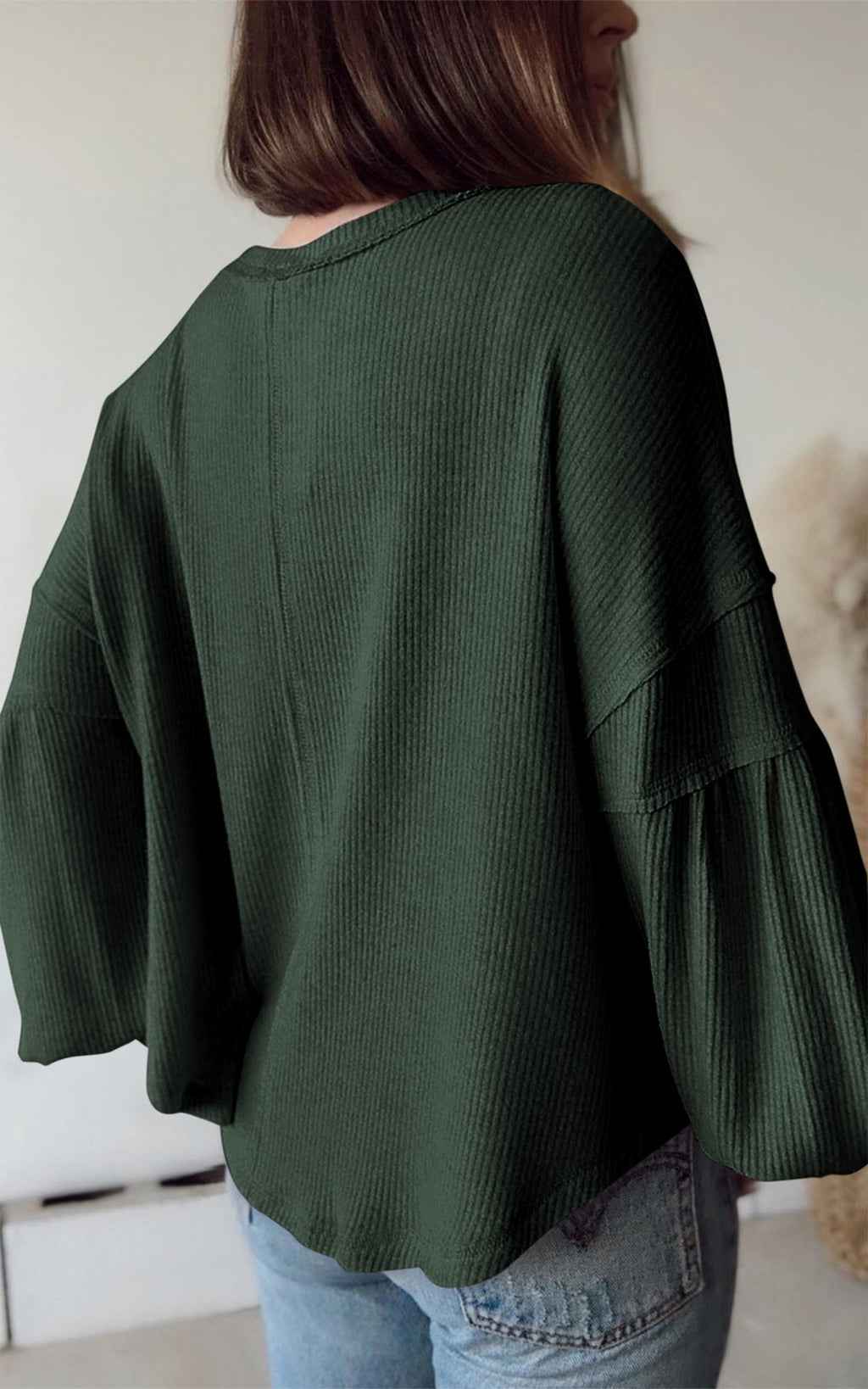 FreshPretty Womens Fall Fashion Long Sleeve Shirts Casual V Neck Ribbed Knit Blouses Pullover Trendy Loose Fit Tunic Tops