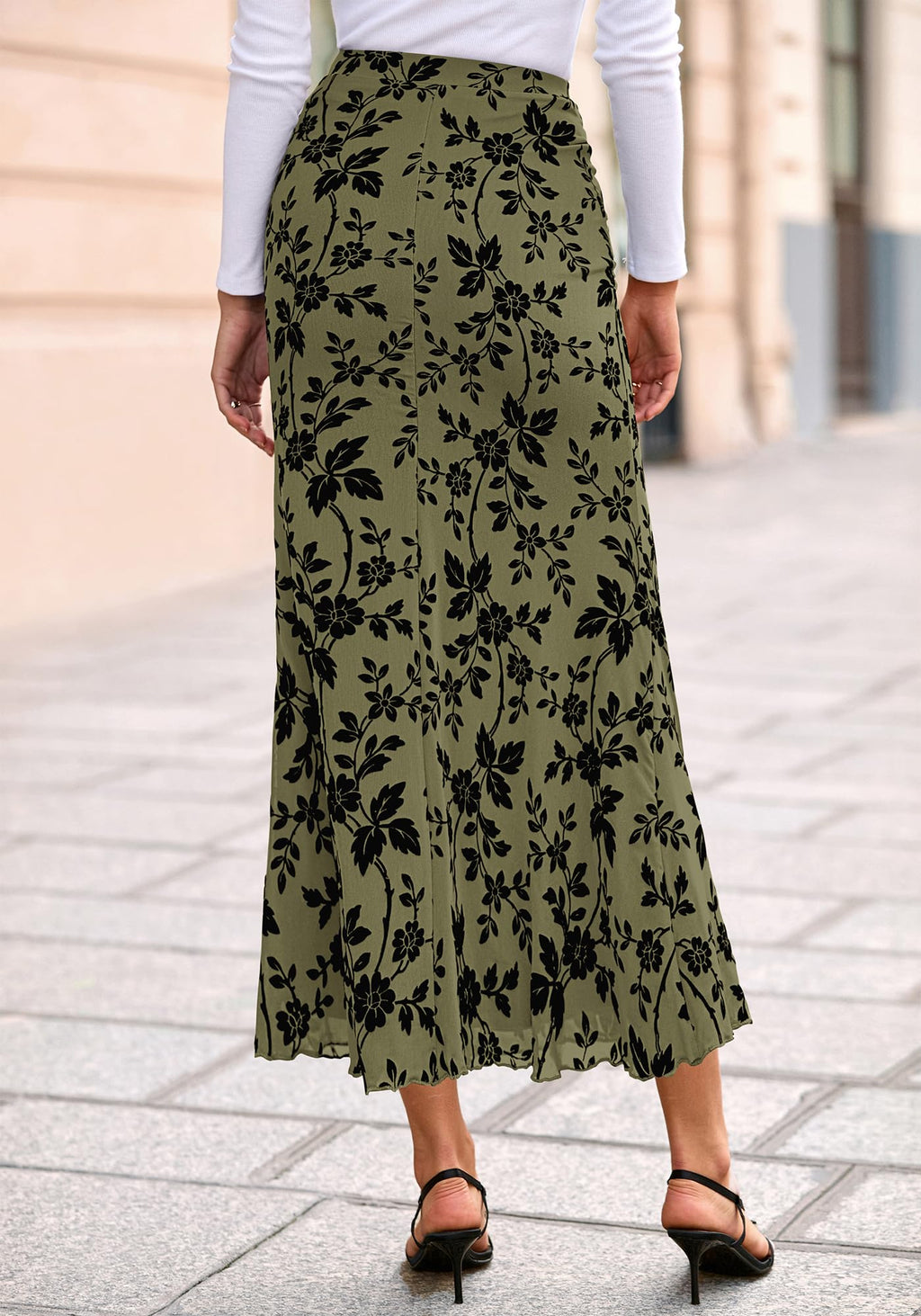 BTFBM Womens Floral Mesh Maxi Skirt Spring Summer Elastic High Waisted Boho Elegant Mermaid Long Skirts for Women