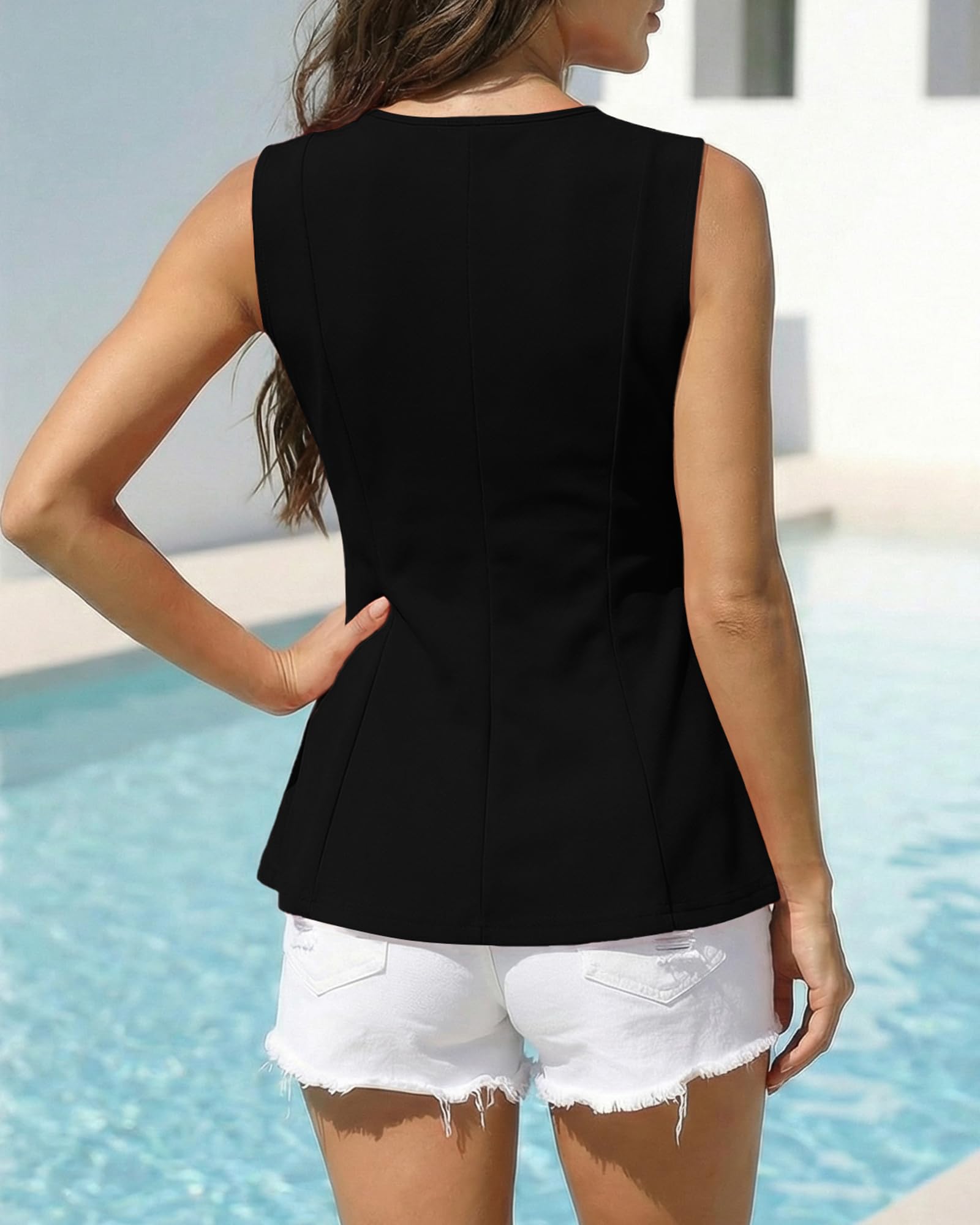 BTFBM Womens Summer Tops Business Casual Outfits Crew Neck Sleeveless Shirts Slim Fit Peplum Tank Top