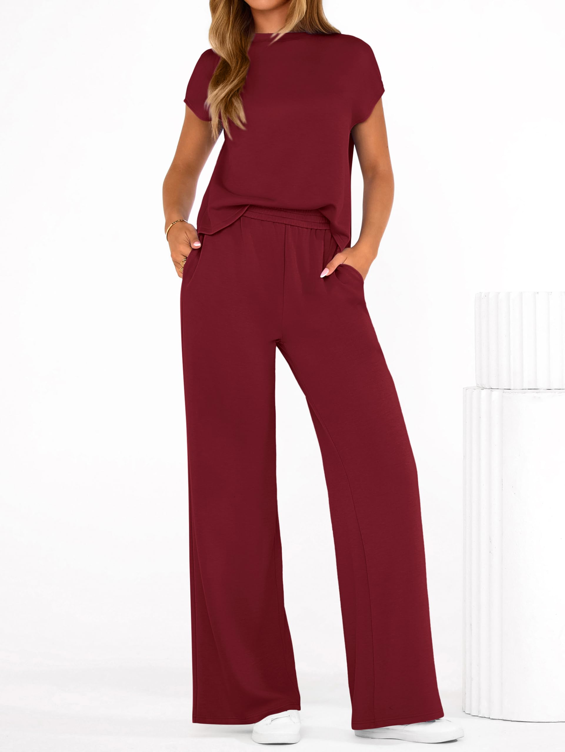 PRETTYGARDEN Womens 2 Piece Outfits Casual Cap Sleeve Lounge Set Summer Tracksuits Matching Sets Beach Fashion Travel Clothes