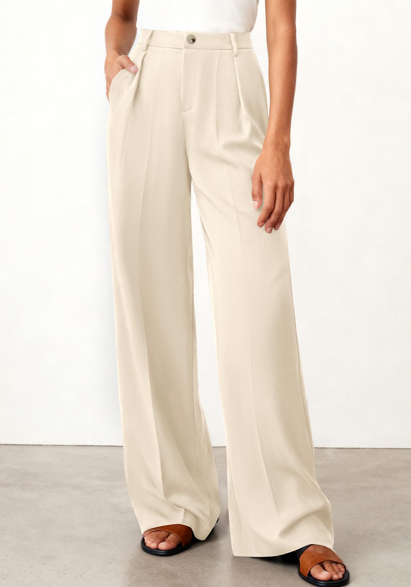 BTFBM Wide Leg Pants Woman High Waisted Button Business Casual Dressy Trousers Office Work Palazzo Pants Pockets