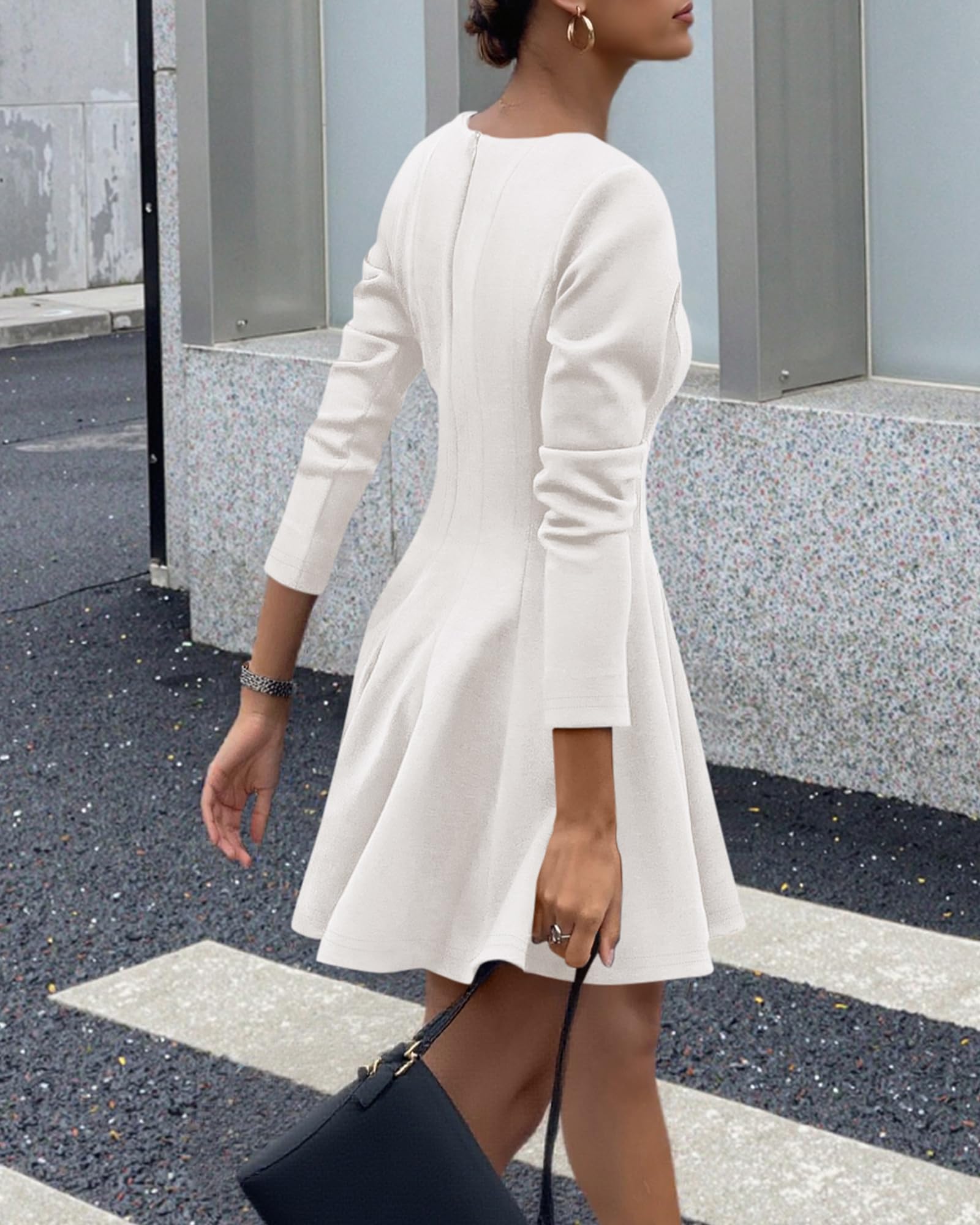 BTFBM Spring Dresses for Women Long Sleeve High Waist Pleated Flowy A Line Party Wedding Guest Dress Business Casual