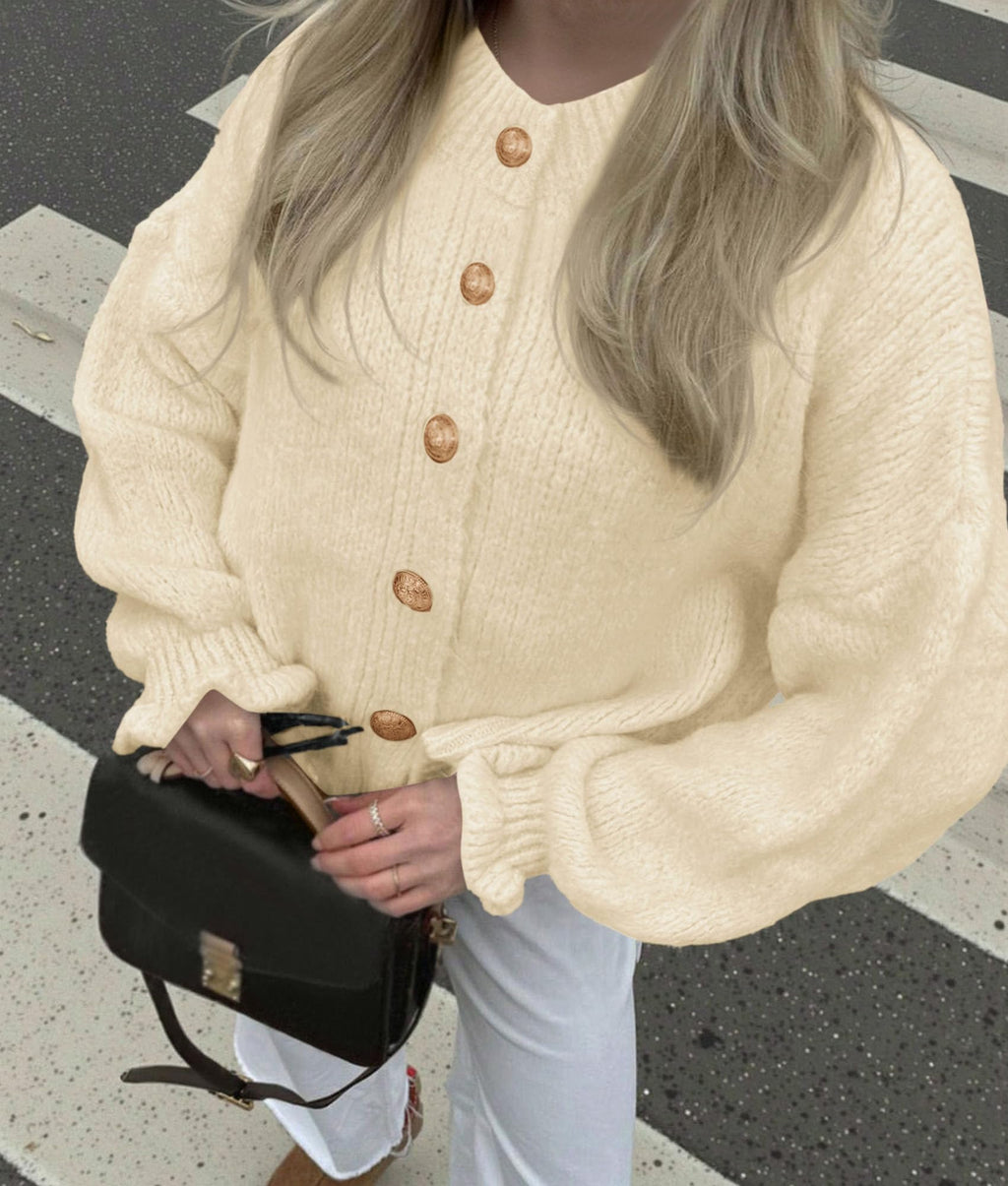 PRETTYGARDEN Womens Cropped Cardigans Trendy Ruffle Open Front Chunky Knit Sweater Oversized Button Down Fall Clothes