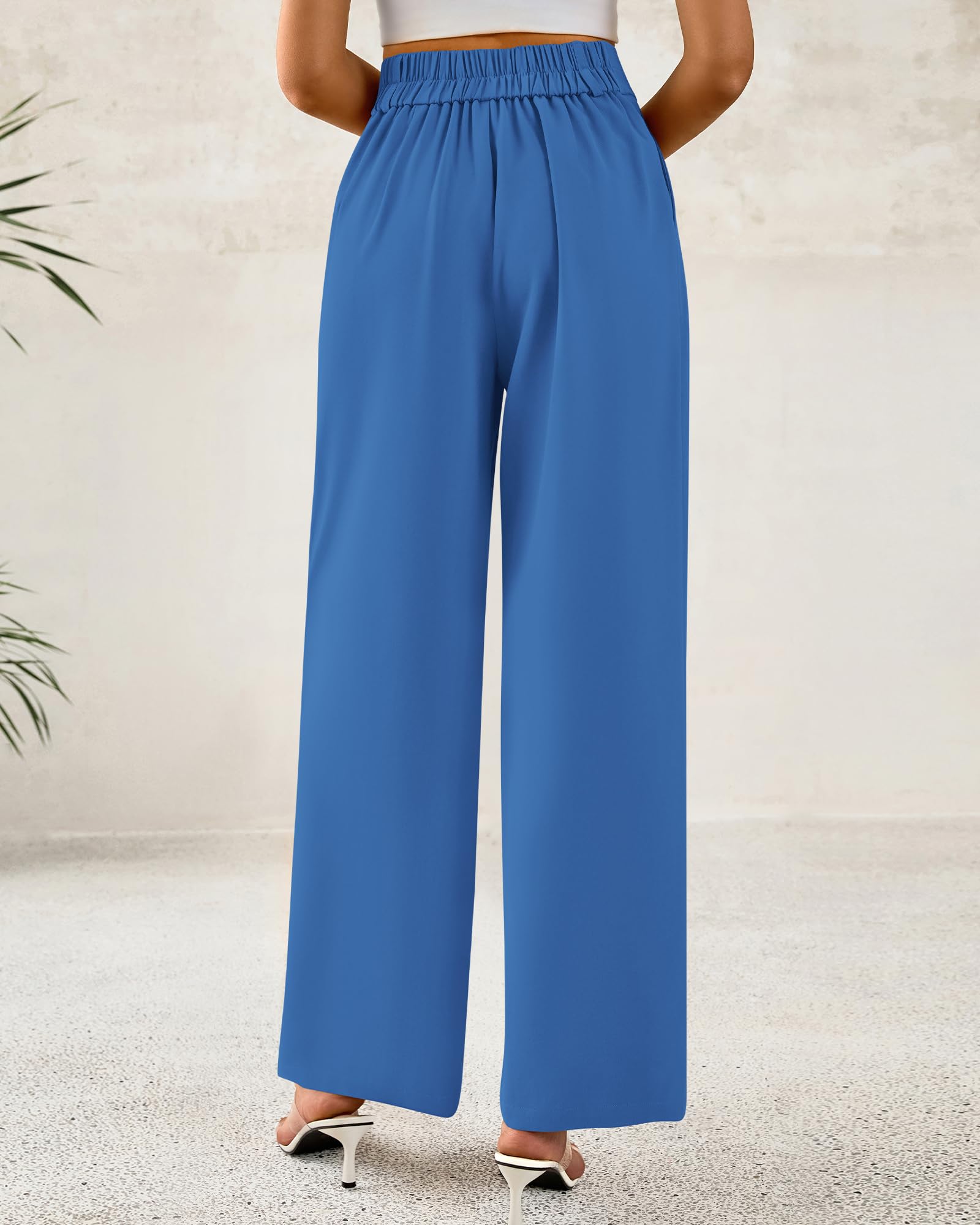 BTFBM Women Wide Leg Dress Pants High Waisted Button Pleated Business Casual Trousers Office Work Palazzo Pants