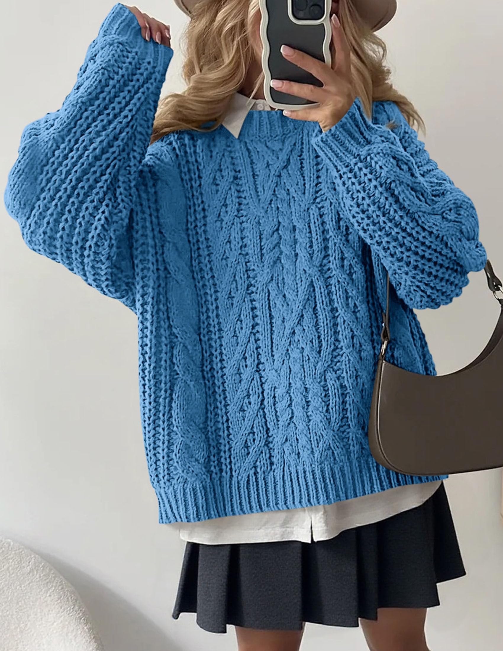 PRETTYGARDEN Women's Oversized Fall Sweaters Casual Long Sleeve Crewneck Chunky Cable Knit Pullover Tops Winter Clothes