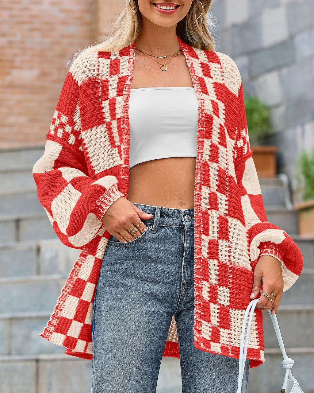 BTFBM Casual Cardigan Sweater for Women Fall Long Sleeve Sweaters Fall Outfits, Loose Fit,Solid,Open Front Chunky Knit Sweaters,Chunky Cardigan Sweaters For Women,Checkered Outwear Coat