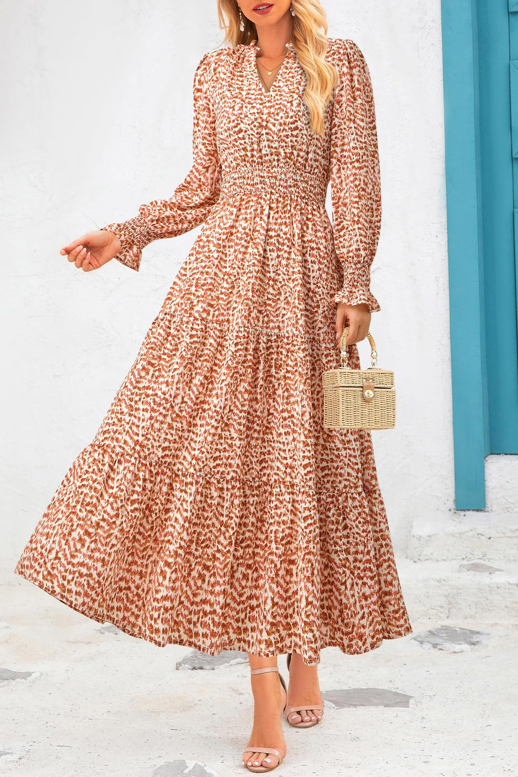 PRETTYGARDEN Women's Floral Maxi Dress Fall Long Sleeve V Neck Casual A Line Long Flowy Boho Party Dresses