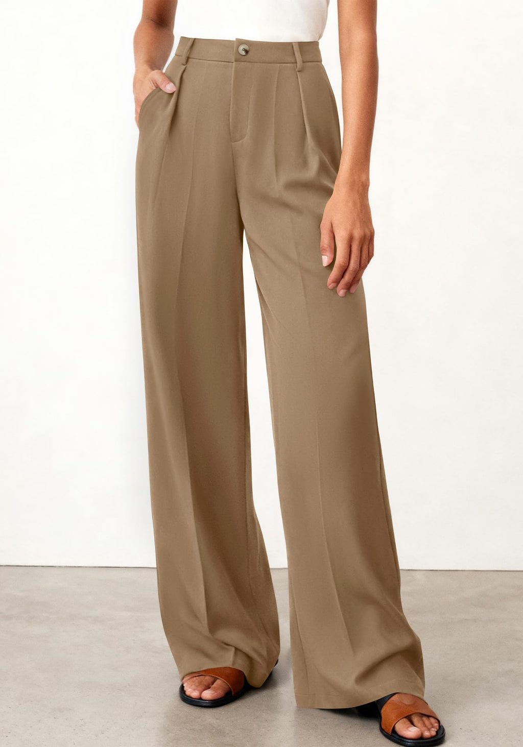 BTFBM Wide Leg Pants Woman High Waisted Button Business Casual Dressy Trousers Office Work Palazzo Pants Pockets