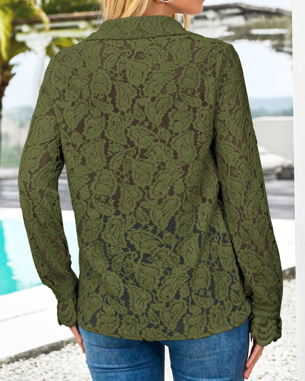 FreshPretty Long Sleeve Lace Blouses for Women Spring Dressy Casual Button Down Shirts Date Night Outfit Club Party Tops