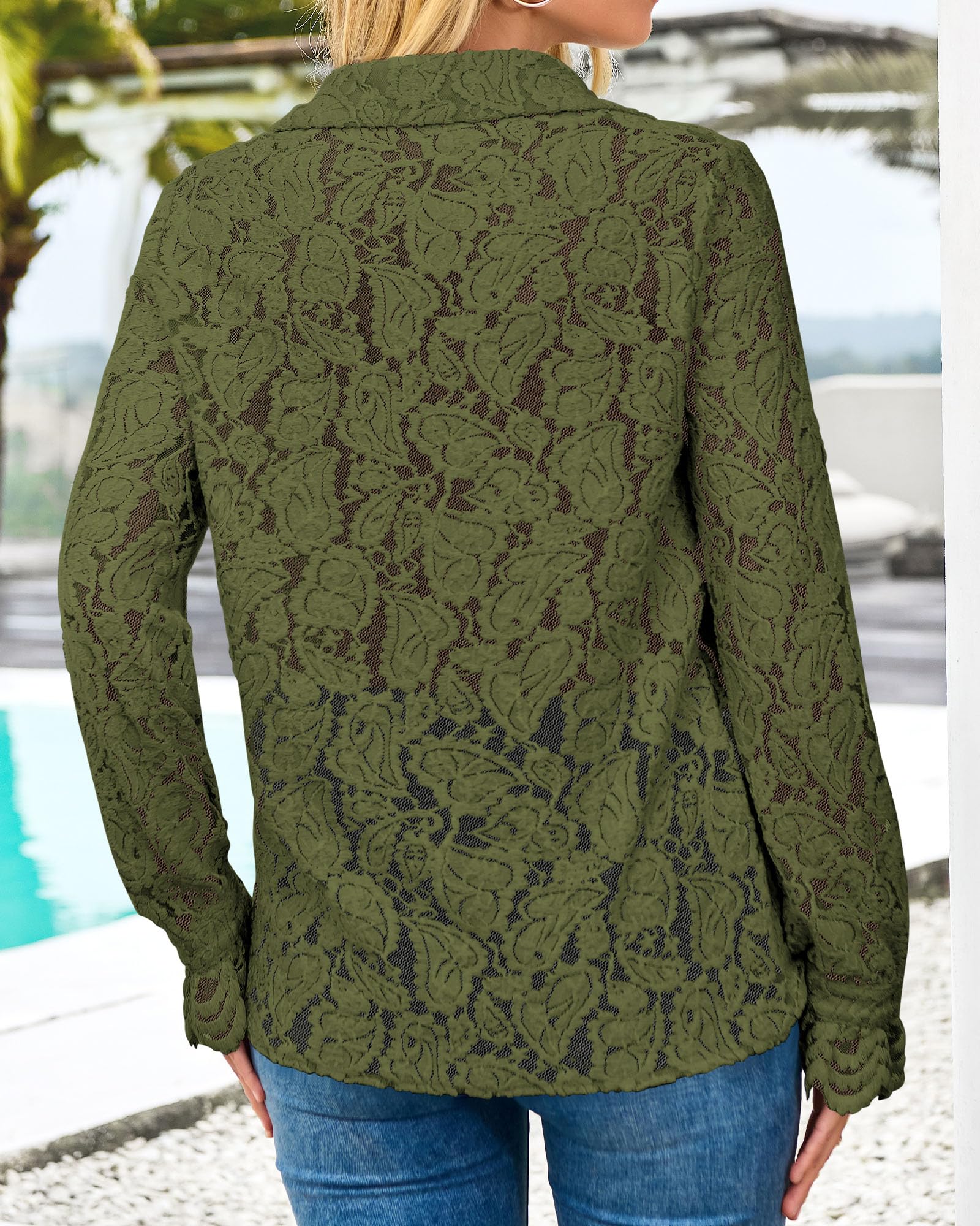 FreshPretty Long Sleeve Lace Blouses for Women Spring Dressy Casual Button Down Shirts Date Night Outfit Club Party Tops