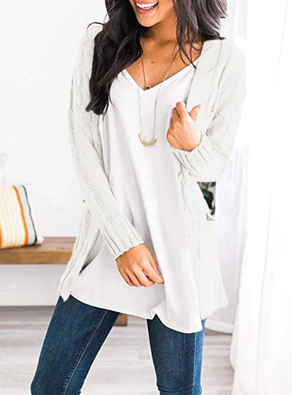 PRETTYGARDEN Women's Open Front Cardigan Sweaters Fall Fashion Button Down Cable Knit Chunky Winter Clothing Outerwear Coats