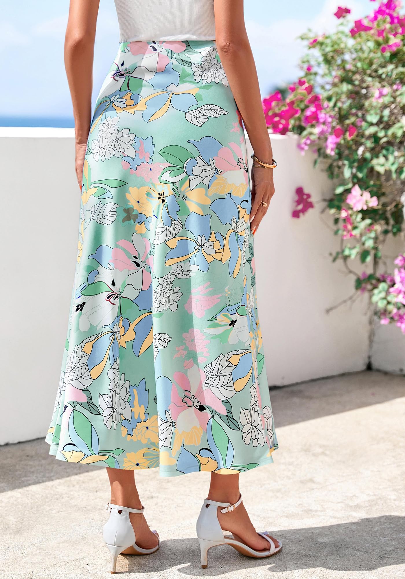 FreshPretty Satin Skirts for Women Trendy Spring Summer High Waisted Leopard Print Cocktail Wedding Long Silk Midi Skirt
