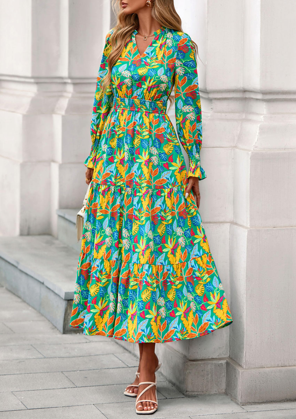 PRETTYGARDEN Women's Floral Maxi Dress Fall Long Sleeve V Neck Casual A Line Long Flowy Boho Party Dresses