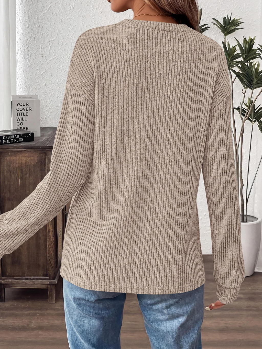 FreshPretty Henley Shirts For Women Ribbed Button Up Sweater Top,Soft Fall Long Sleeve Shirt,Lightweight Drop Shoulder Knit Tops,Dressy Casual Work Office Blouses,Teacher School Outfits