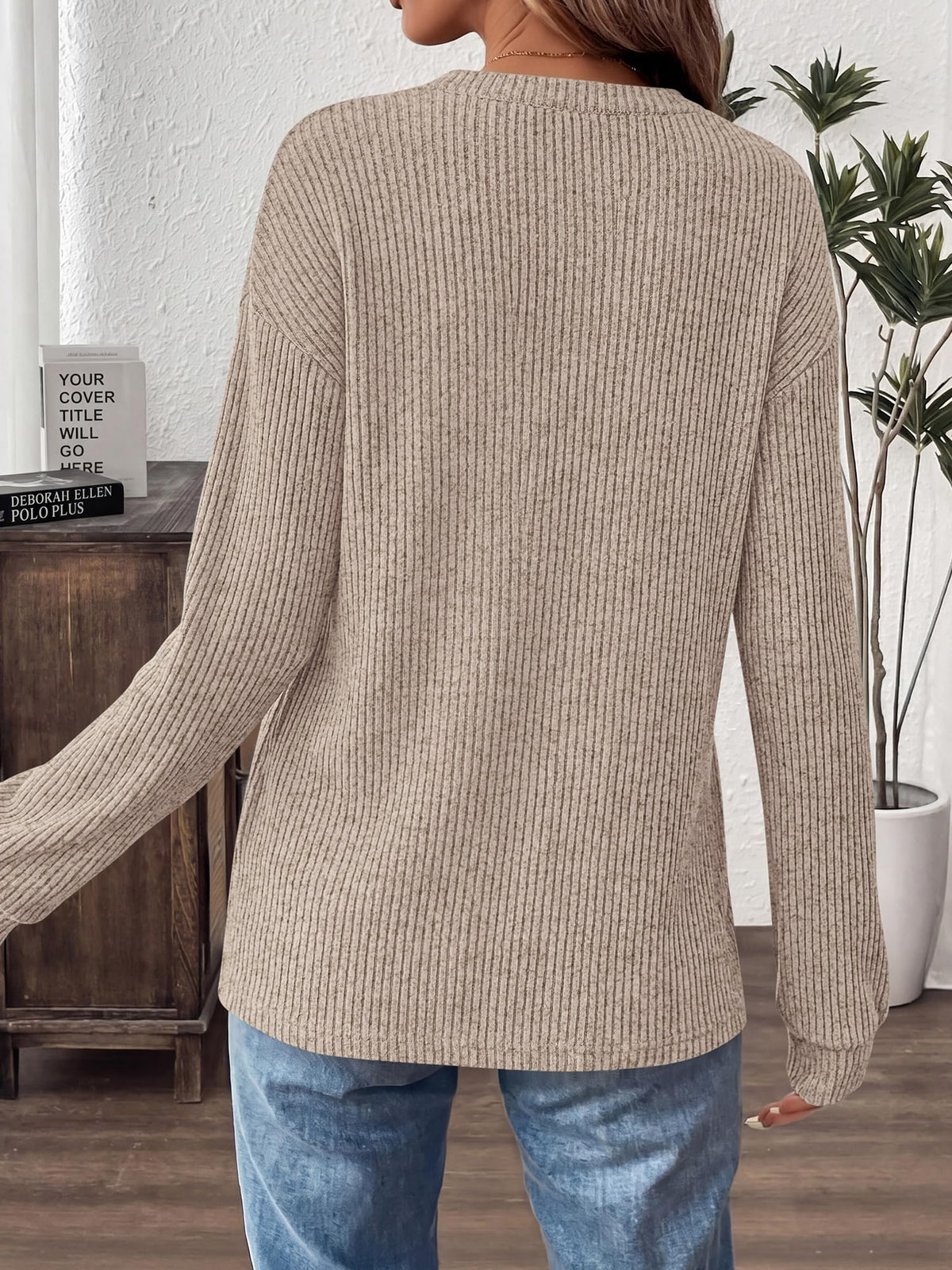 FreshPretty Henley Shirts For Women Ribbed Button Up Sweater Top,Soft Fall Long Sleeve Shirt,Lightweight Drop Shoulder Knit Tops,Dressy Casual Work Office Blouses,Teacher School Outfits