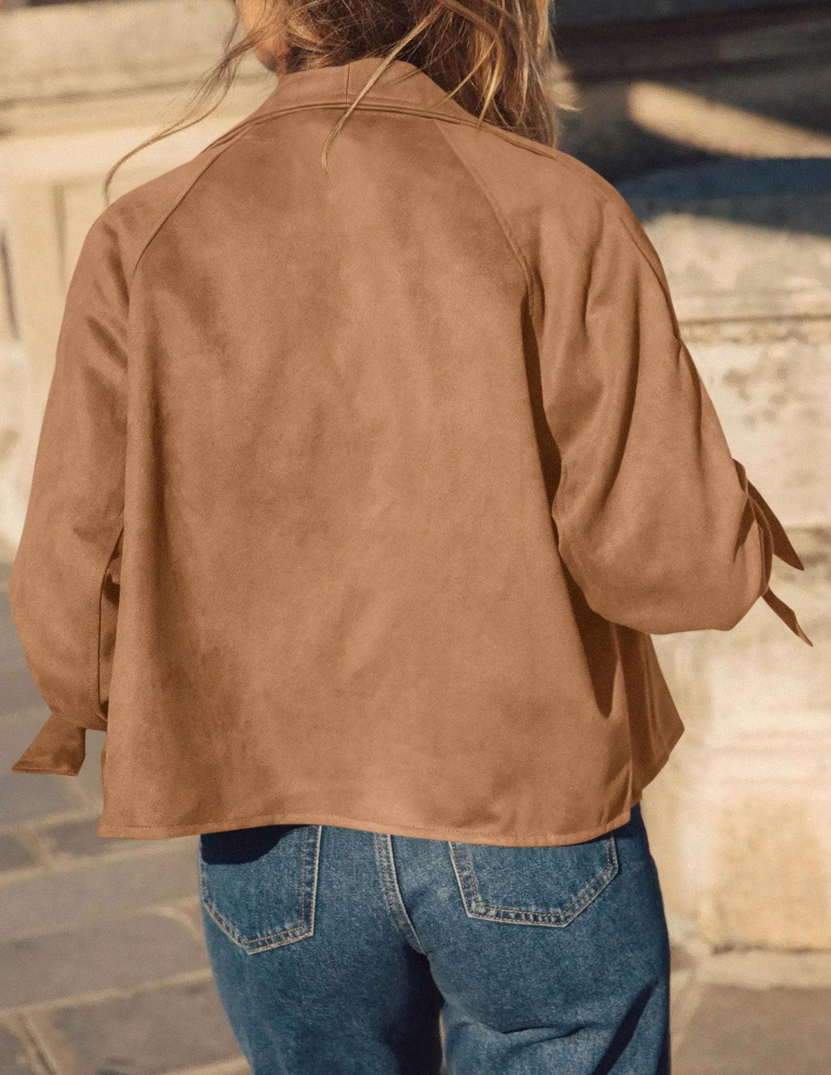 PRETTYGARDEN Women Faux Suede Double Breasted Trench Coat Cropped Jackets Raglan Long Sleeve,Lapel,Tie Cuff,Button Down,Fall Fashion Outerwear,Winter Clothes,Work Office Casual Short Jacket