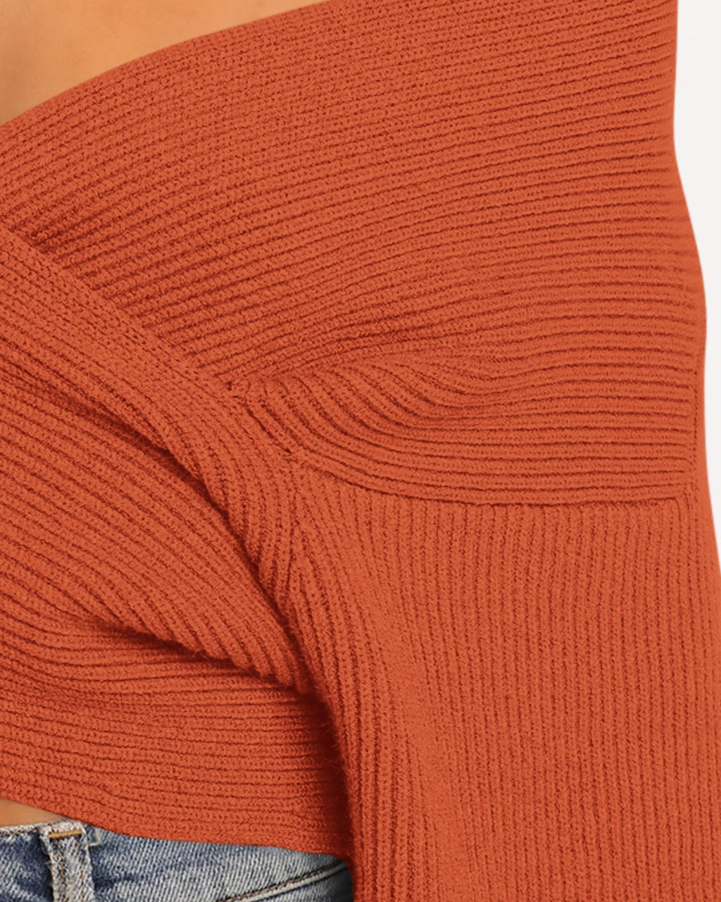 BTFBM Off The Shoulder Sweater for Women Winter Fall Fashion V Neck Long Sleeve Ribbed Knit Wrap Cropped Sweaters
