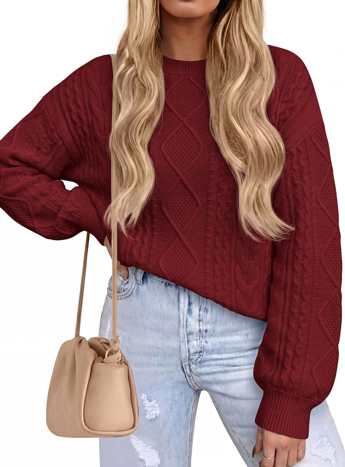 PRETTYGARDEN Women's Crewneck Cable Knit Sweater Pullover Tops Soft Luxury,Long Sleeve Sweaters,Chunky Texture,Fall Outfits,Warm Layering,Daily Wear,Work Holiday,Winter Going out Top