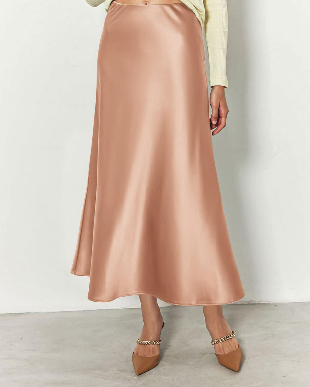 BTFBM Summer Womens Skirts Silk Elegant High Waist Flowy Long Satin A-Line Midi Skirt Cocktail Wedding Party
