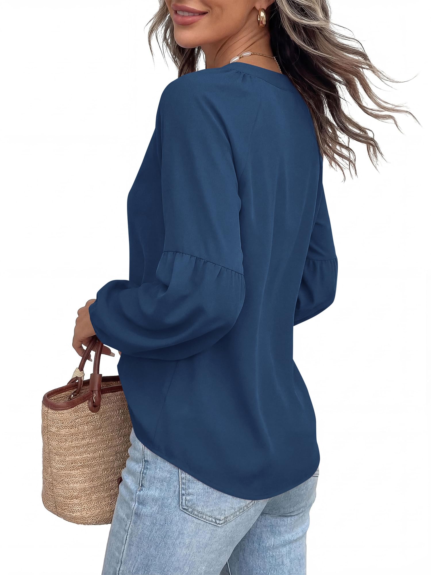 BTFBM Blouses for Women Dressy Casual Floral Summer Boho Tops V Neck Lightweight Long Sleeve Shirts Spring Clothes