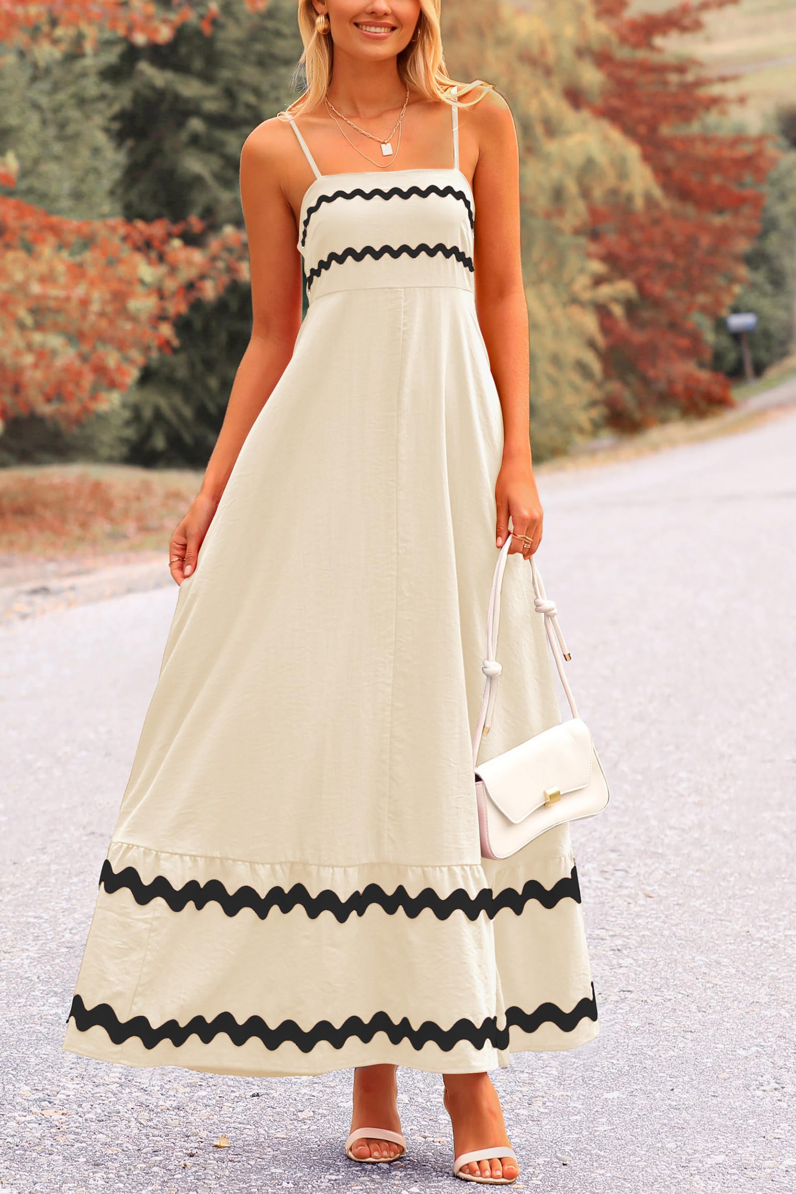 PRETTYGARDEN Women's Summer Flowy Maxi Dress Casual Sleeveless Spaghetti Strap Ruffle Beach Long Dresses