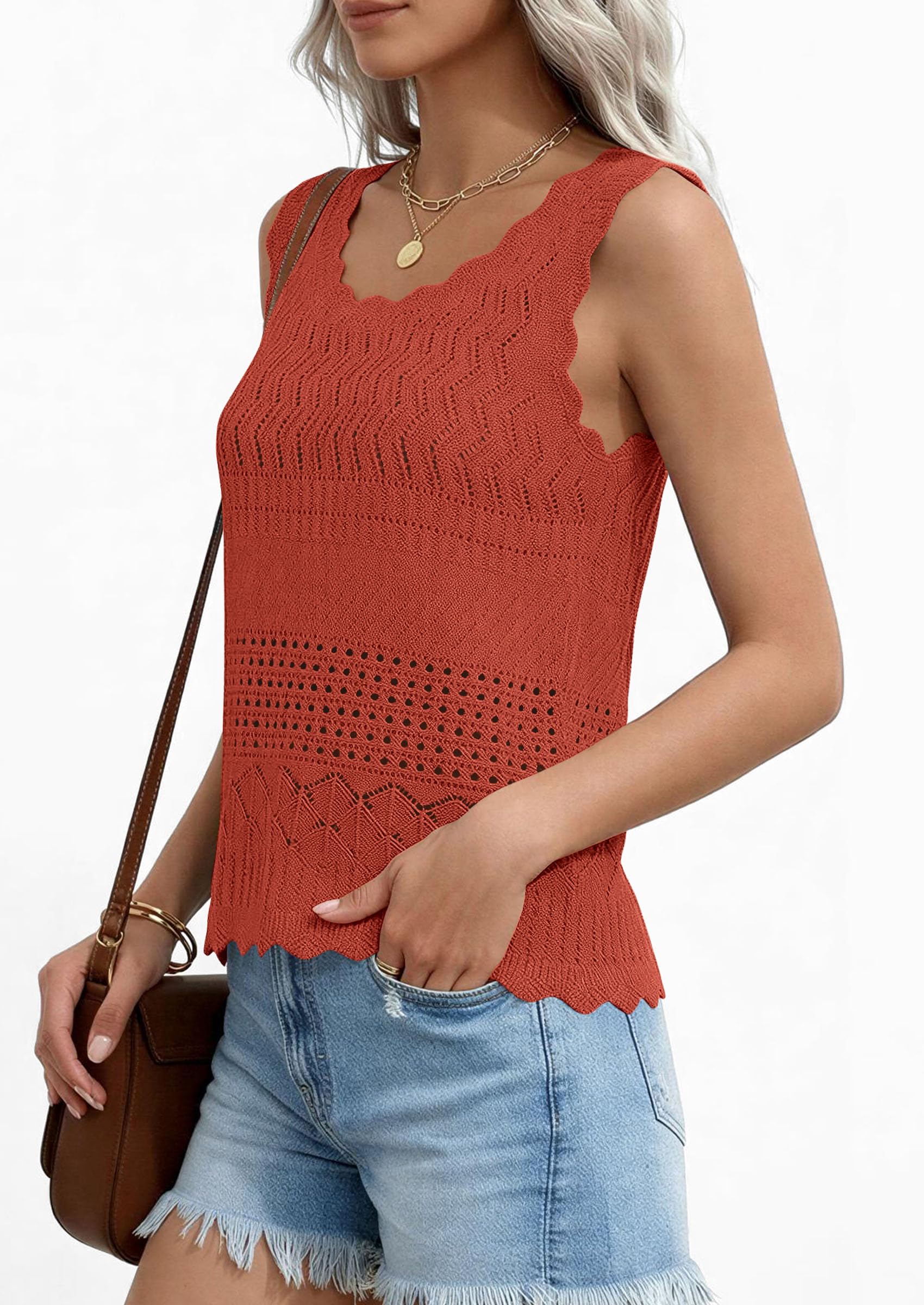 PRETTYGARDEN Womens Crochet Tank Tops Summer Spring Boho Sleeveless Cute Knit Sweater Vest Trendy Beach