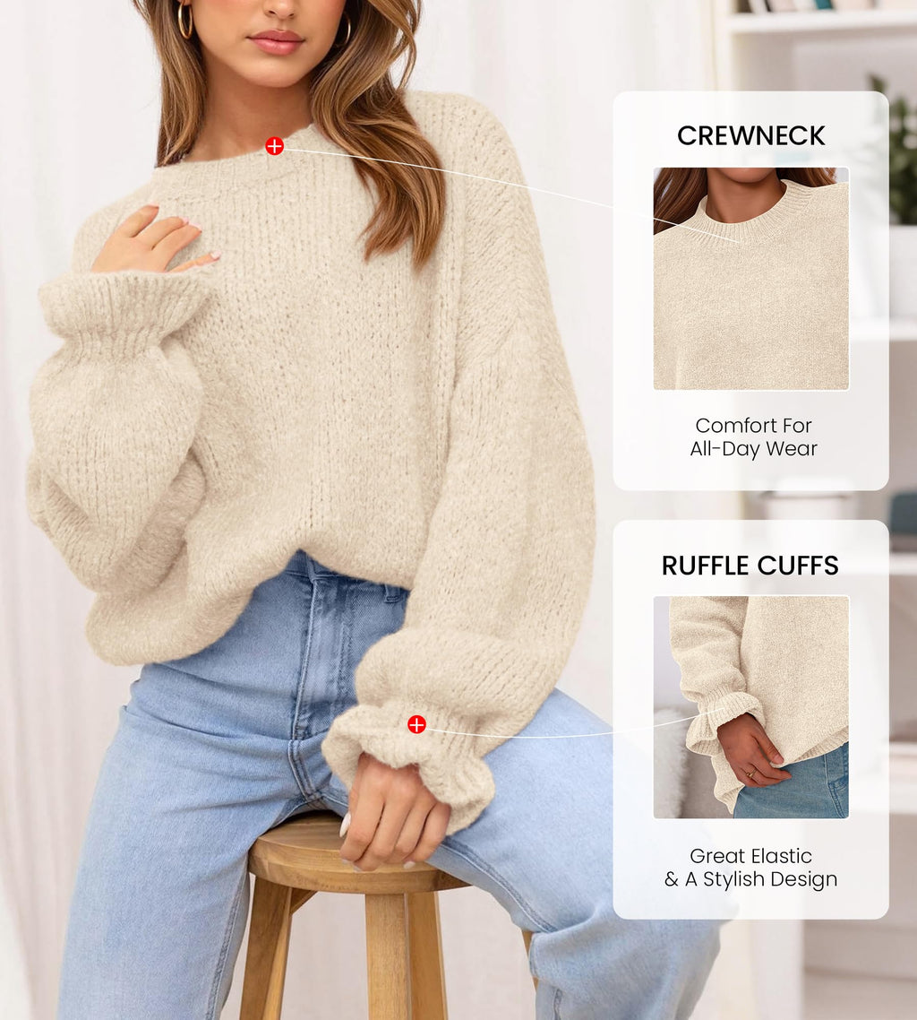 BTFBM Women's Oversized Sweater Crewneck Fall Winter Long Sleeve Fuzzy Warn Knit Pullover Sweaters Trendy Outfits