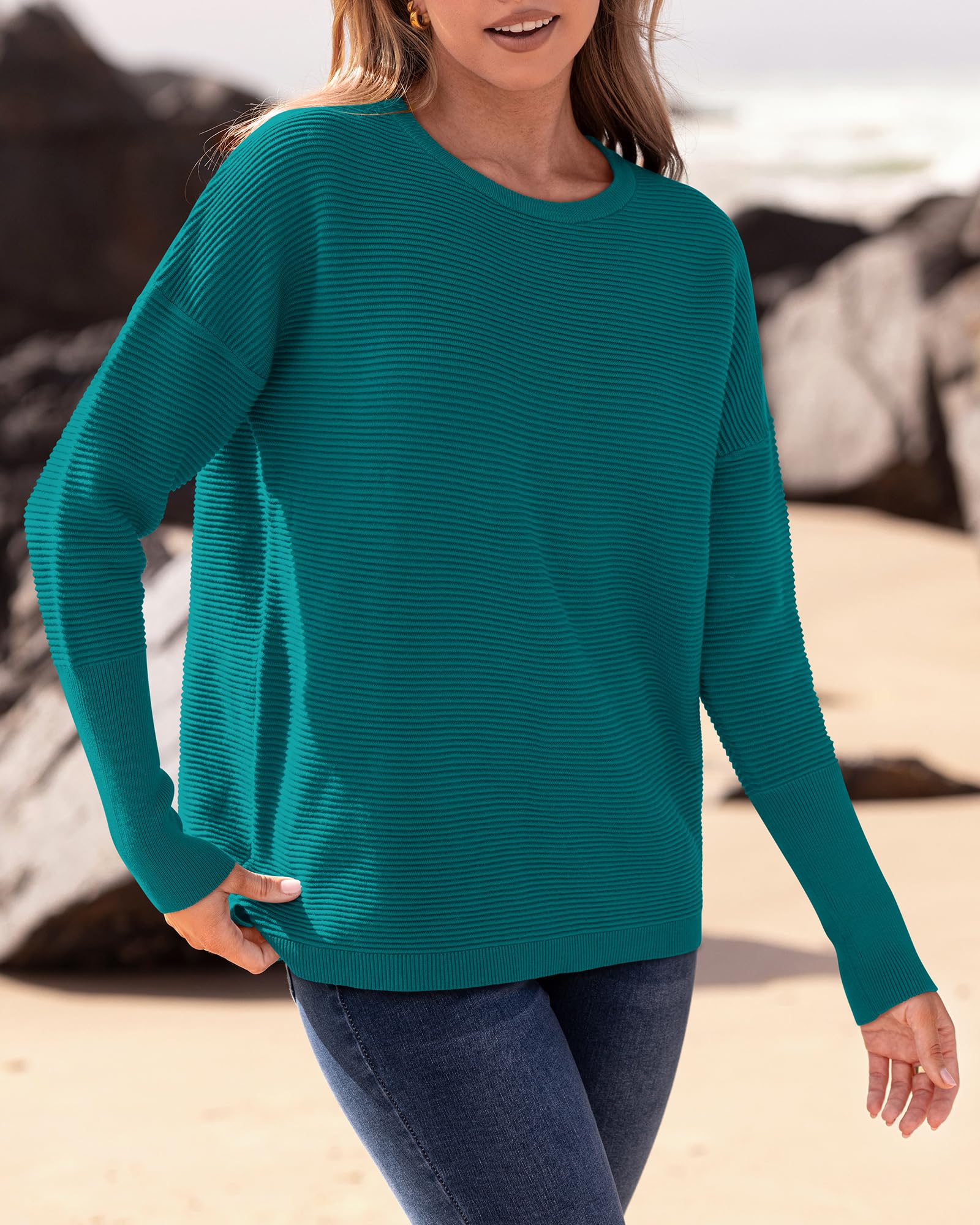 FreshPrettyFall Sweaters for Women Casual Long Sleeve Sweater Striped Loose Fit Pullover Tops