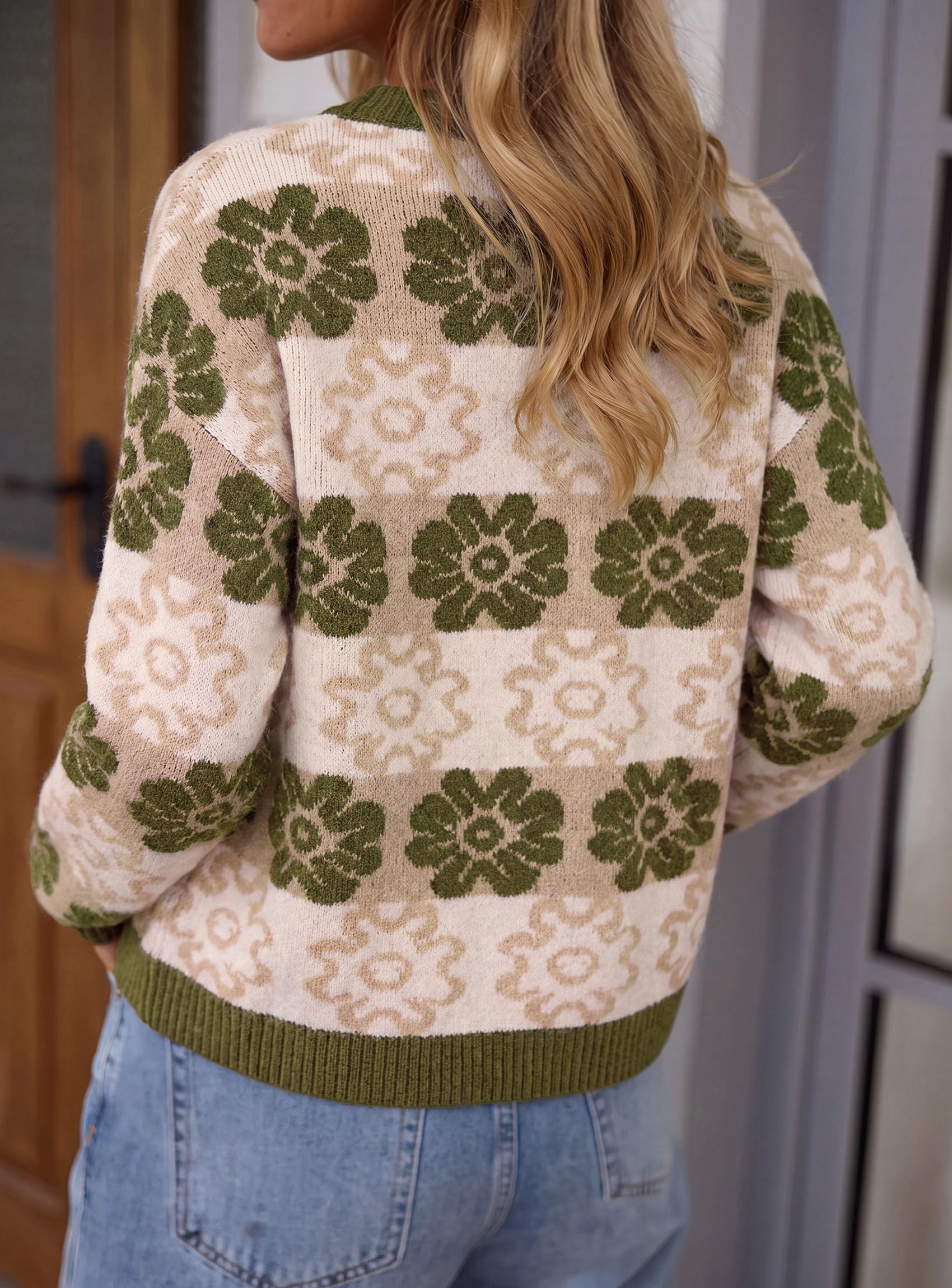 PRETTYGARDEN Women's Floral Crewneck Sweater Knit Pullover Loose Fit, Chunky Knit Sweaters Tops, Dressy Casual Work Vacation Holiday Outfits, Womens Fall Fashion, Winter Clothes