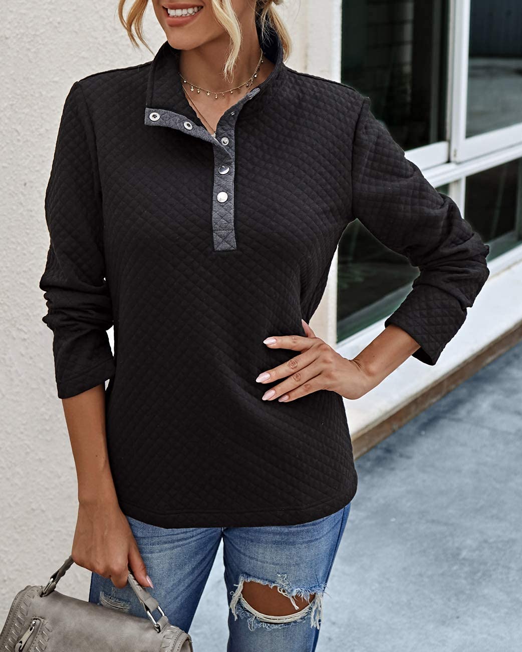 BTFBM Women Fashion Quilted Pattern Lightweight Zipper Long Sleeve Plain Casual Ladies Sweatshirts Pullovers Shirts Tops