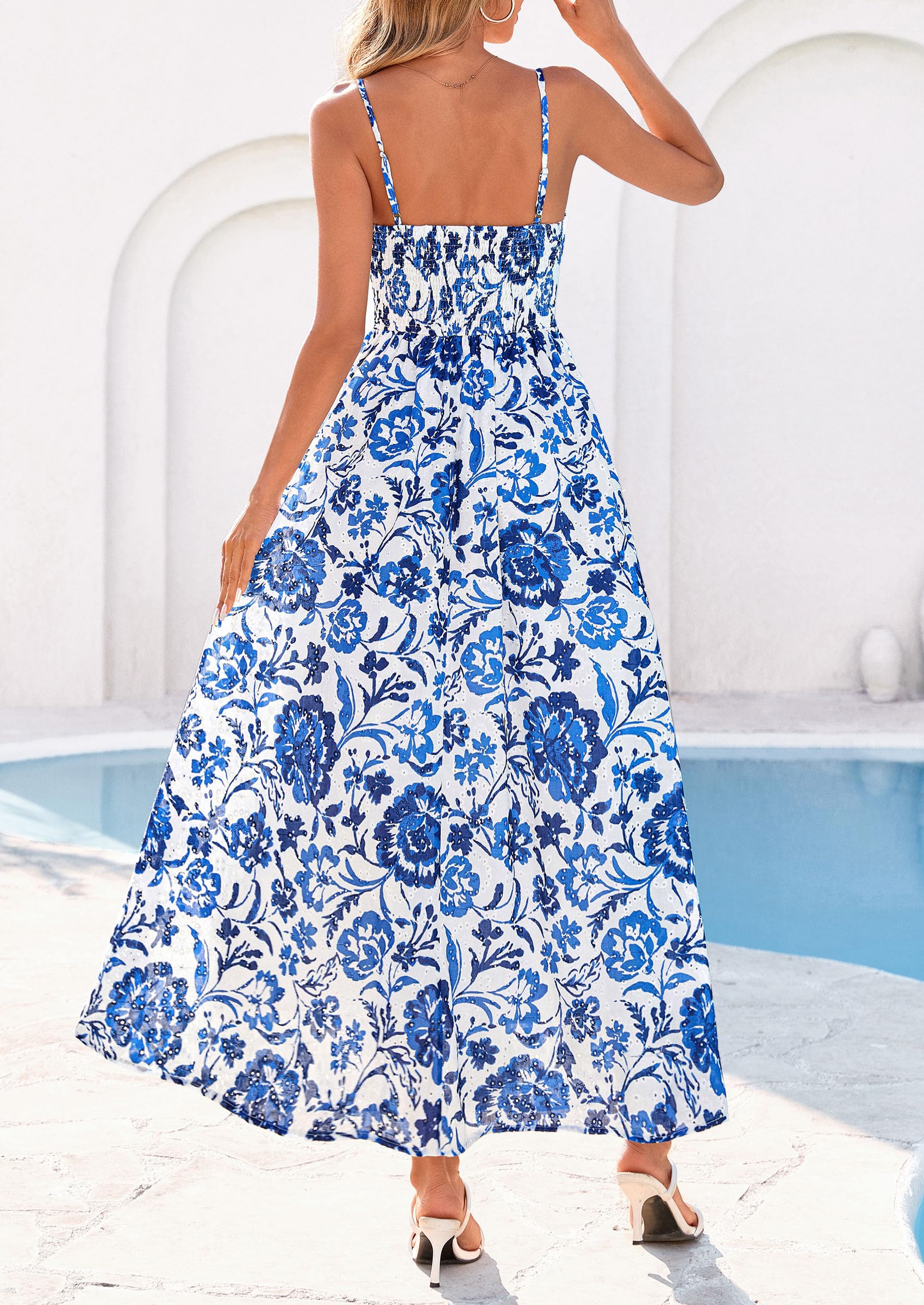 PRETTYGARDEN Womens Spring Boho Maxi Dress Eyelet Floral Long Flowy Sundresses Summer Beach Vacation Clothes