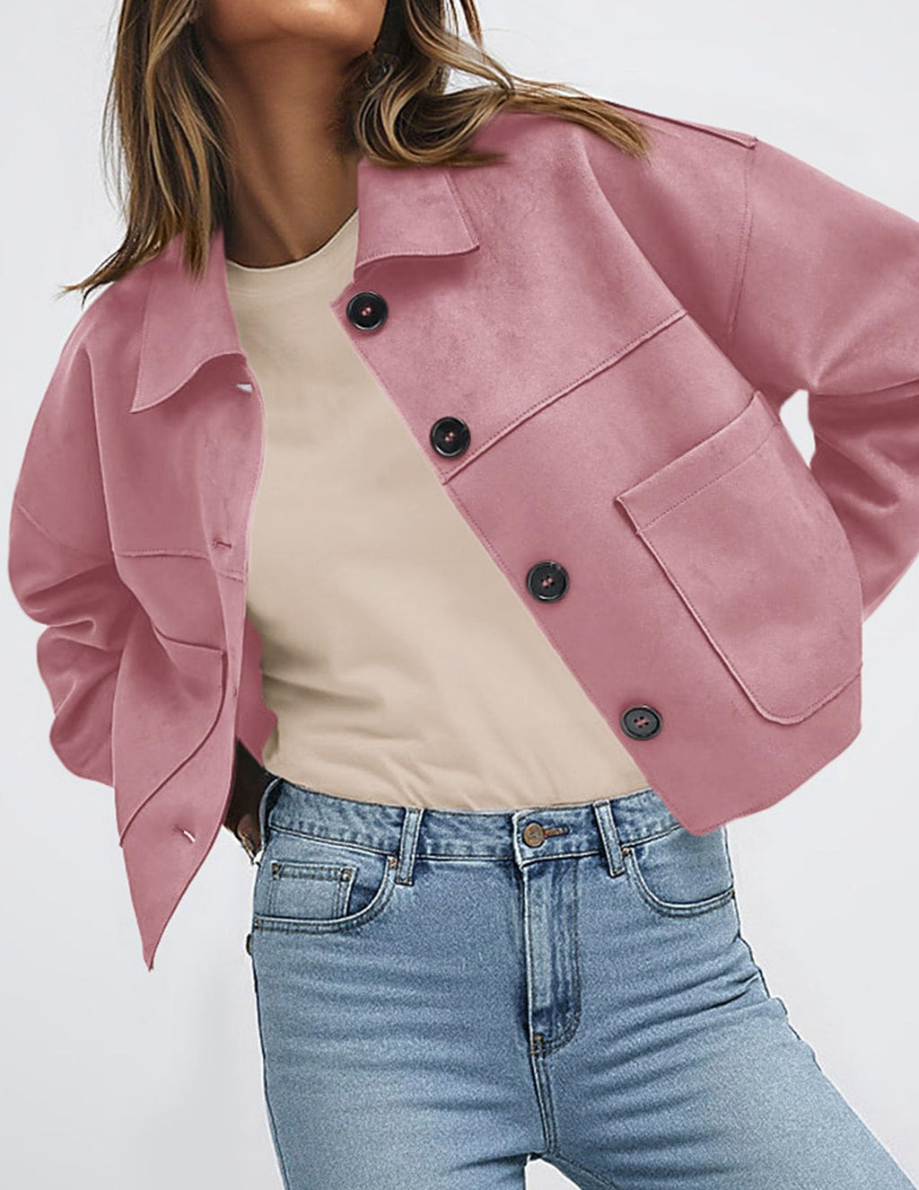 PRETTYGARDEN Women's Faux Suede Cropped Jacket Casual Lightweight Fall Fashion Winter Coats Outerwear Trendy Clothes
