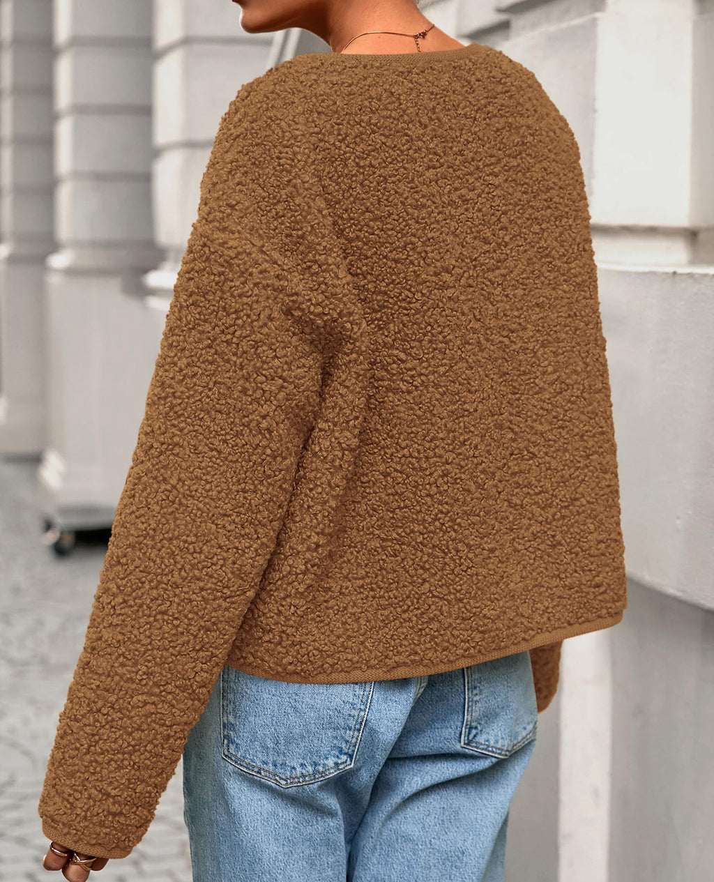 PRETTYGARDEN Women's Fall Fashion Clothes Trendy Fleece Sherpa Cropped Jackets Buttons Warm Casual Winter Faux Fur Coats