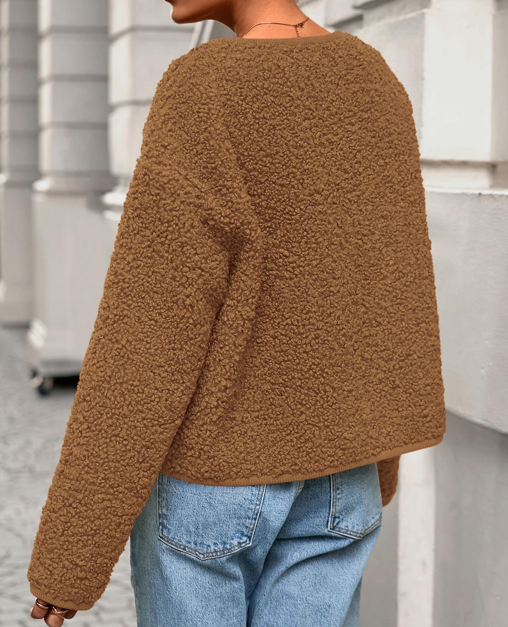 PRETTYGARDEN Women's Fall Fashion Clothes Trendy Fleece Sherpa Cropped Jackets Buttons Warm Casual Winter Faux Fur Coats