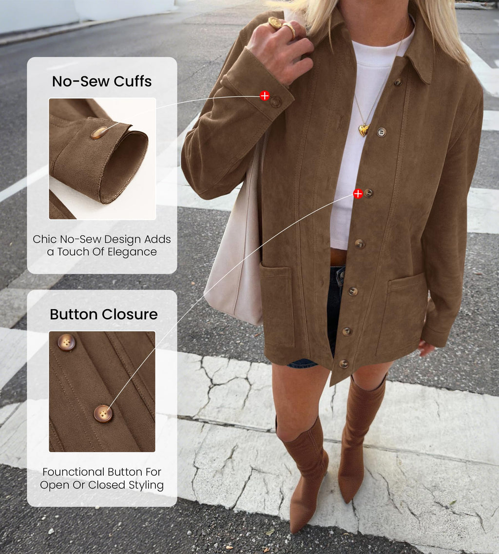 BTFBM Faux Suede Jacket Women Fall Fashion Leather Jackets Long Sleeve Button Down Winter Coats Shackets Outerwear