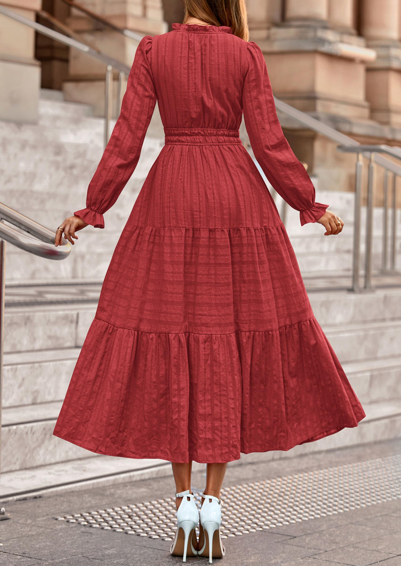 PRETTYGARDEN Women's Fall Wedding Guest Dresses Long Sleeve V Neck Flowy Elegant Holiday Party Maxi Dress with Pockets