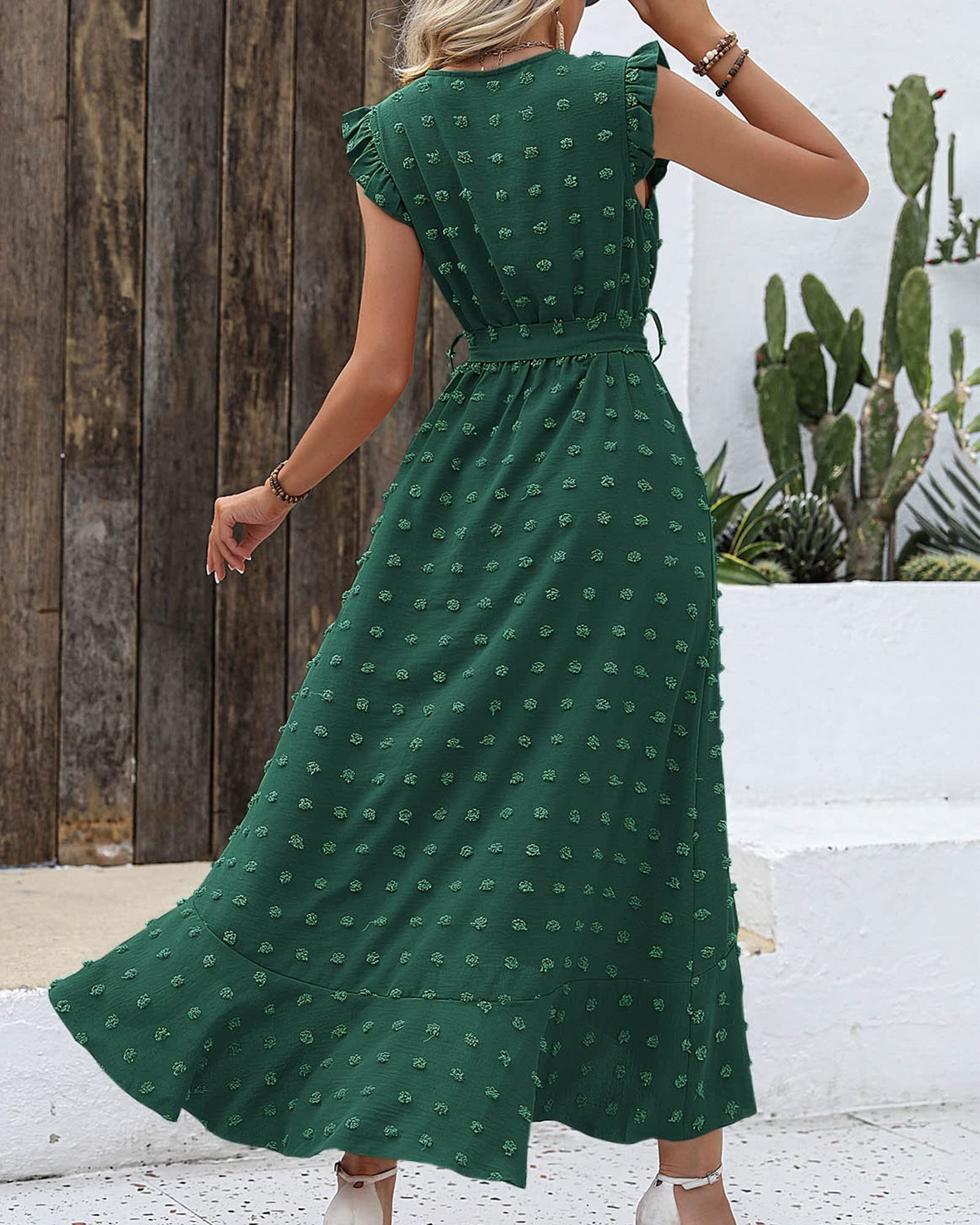 BTFBM Boho Dresses for Women Spring Fashion Cap Sleeve Swiss Dot Flowy Ruffle Beach Wedding Cocktail Maxi Dress