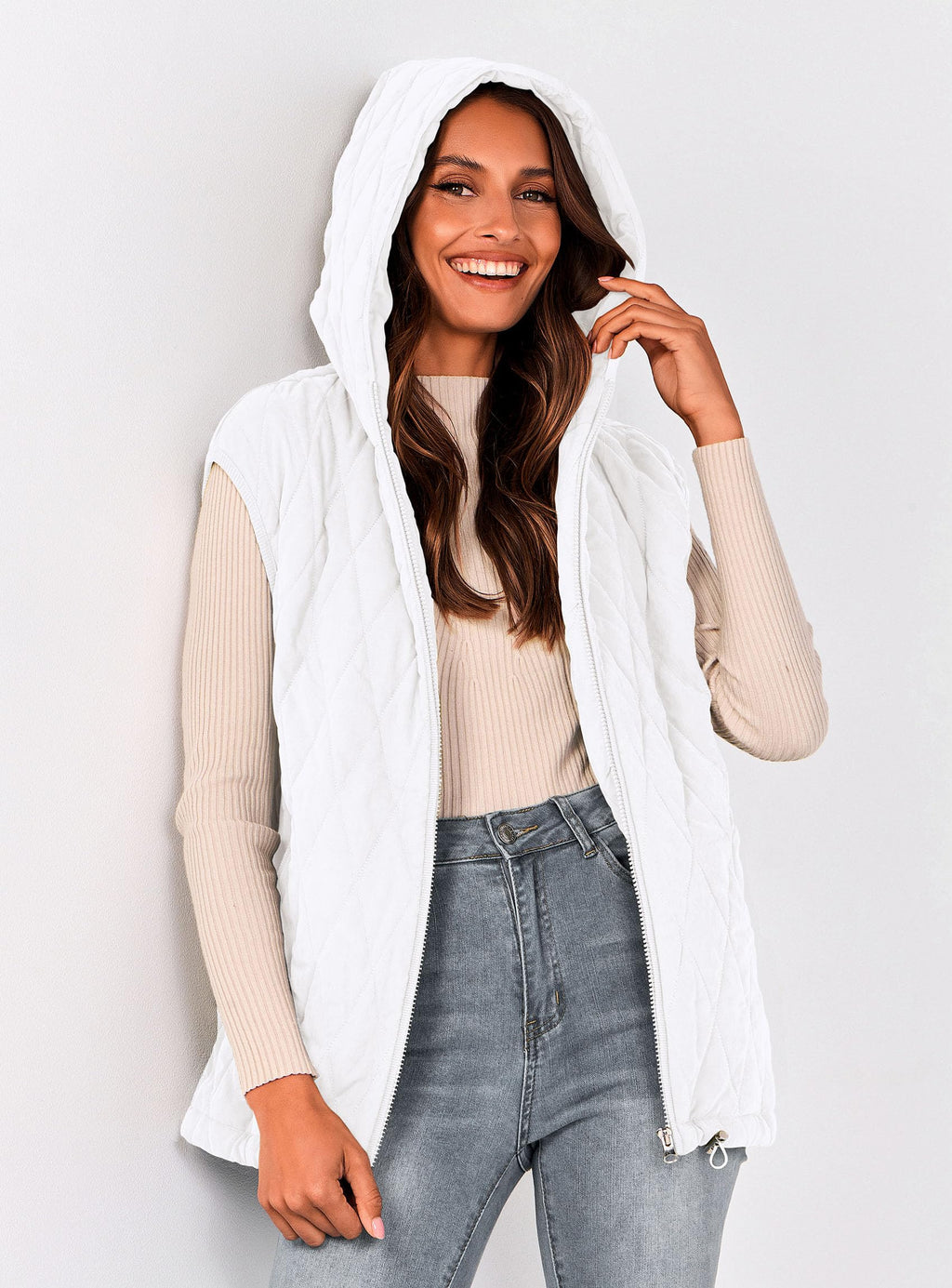PRETTYGARDEN Women's Fall Spring Vest Casual Sleeveless Hooded Zip Up Jacket Trendy Winter Coat Outerwear