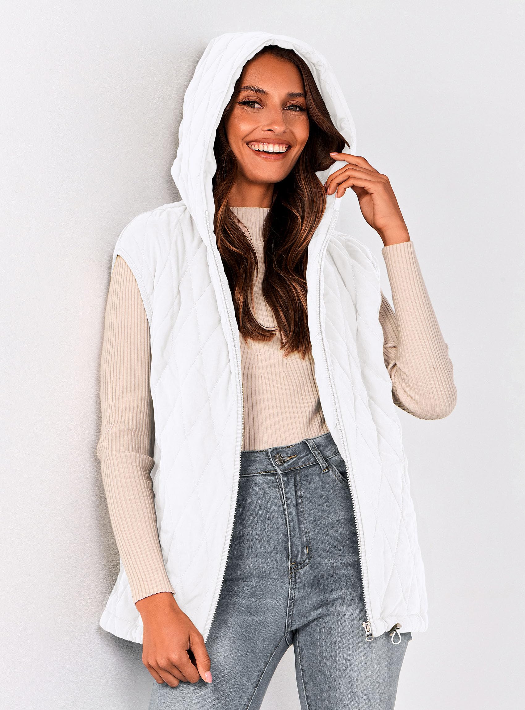 PRETTYGARDEN Women's Fall Spring Vest Casual Sleeveless Hooded Zip Up Jacket Trendy Winter Coat Outerwear