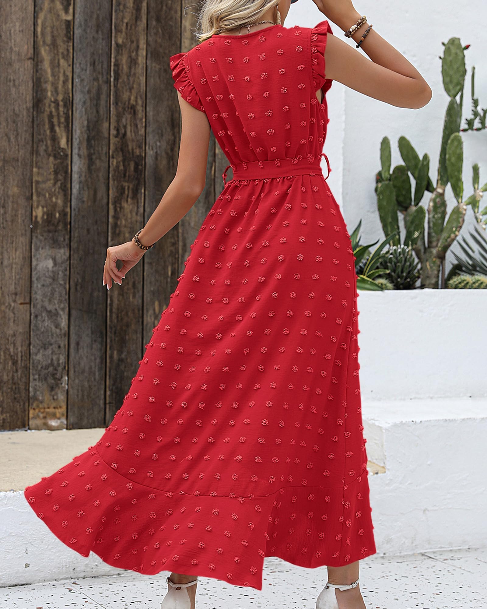 BTFBM Boho Dresses for Women Spring Fashion Cap Sleeve Swiss Dot Flowy Ruffle Beach Wedding Cocktail Maxi Dress
