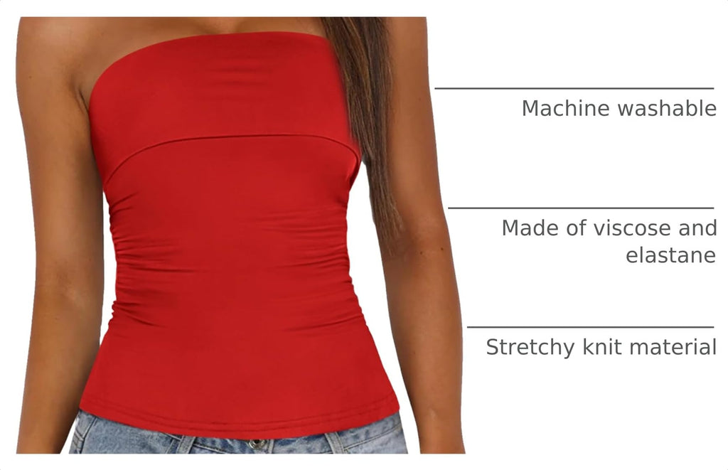 Womens Strapless Tube Tops Spring Summer Clothes Trendy Casual Ruched Stretchy Going Out Bodycon Bandeau Top