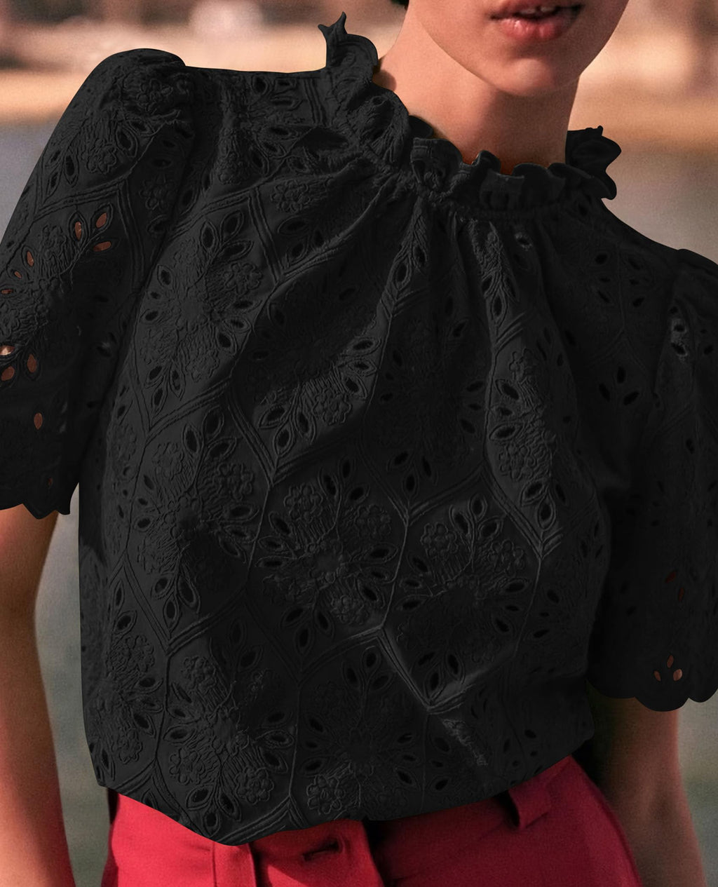 PRETTYGARDEN Womens Summer Tops Trendy Short Sleeve Eyelet Embroidered Dressy Casual Blouse Shirts