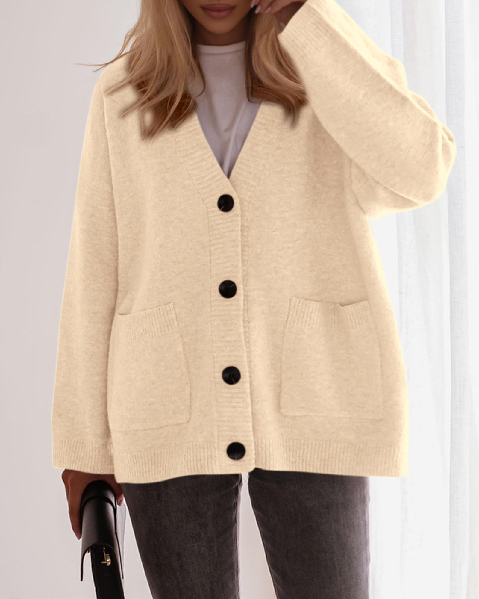 BTFBM Oversized Cardigan Sweaters for Women Trendy Fall Fashion Button Down Long Sleeve Chunky Knit Cardigans