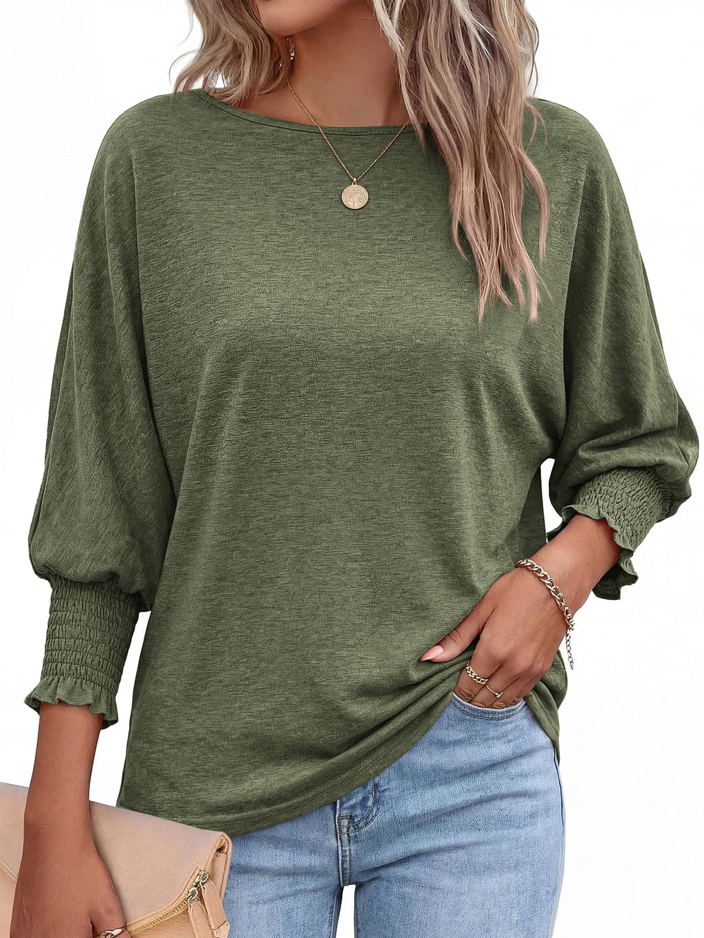 BTFBM Womens Tops Dressy Casual Summer T Shirts Crewneck 3/4 Sleeve Beach Vacation Loose Tunic Spring Work Blouse